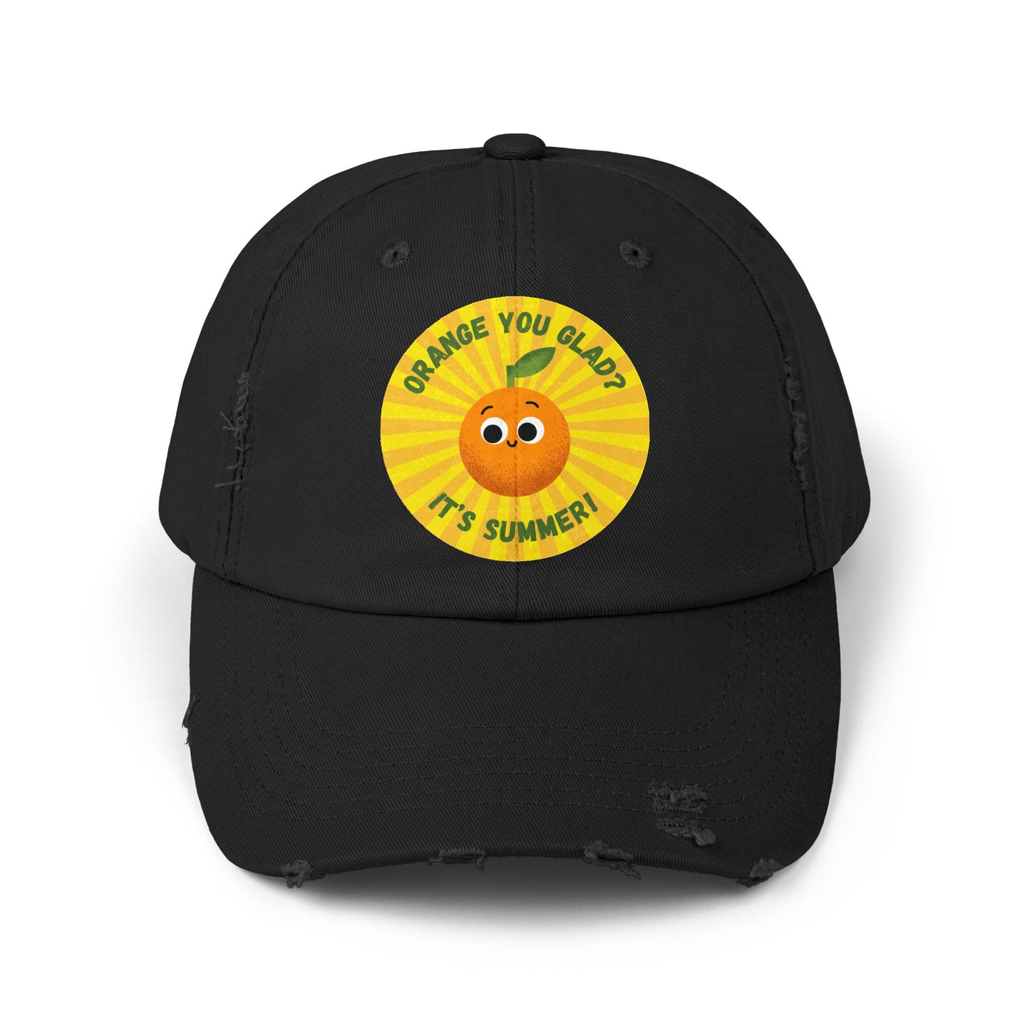 Summer Fun Distressed Cap with Orange You Glad Design, Casual Hats for Summer, Fun Gift for Friends, Vacation Accessory, Unisex Summer Wear