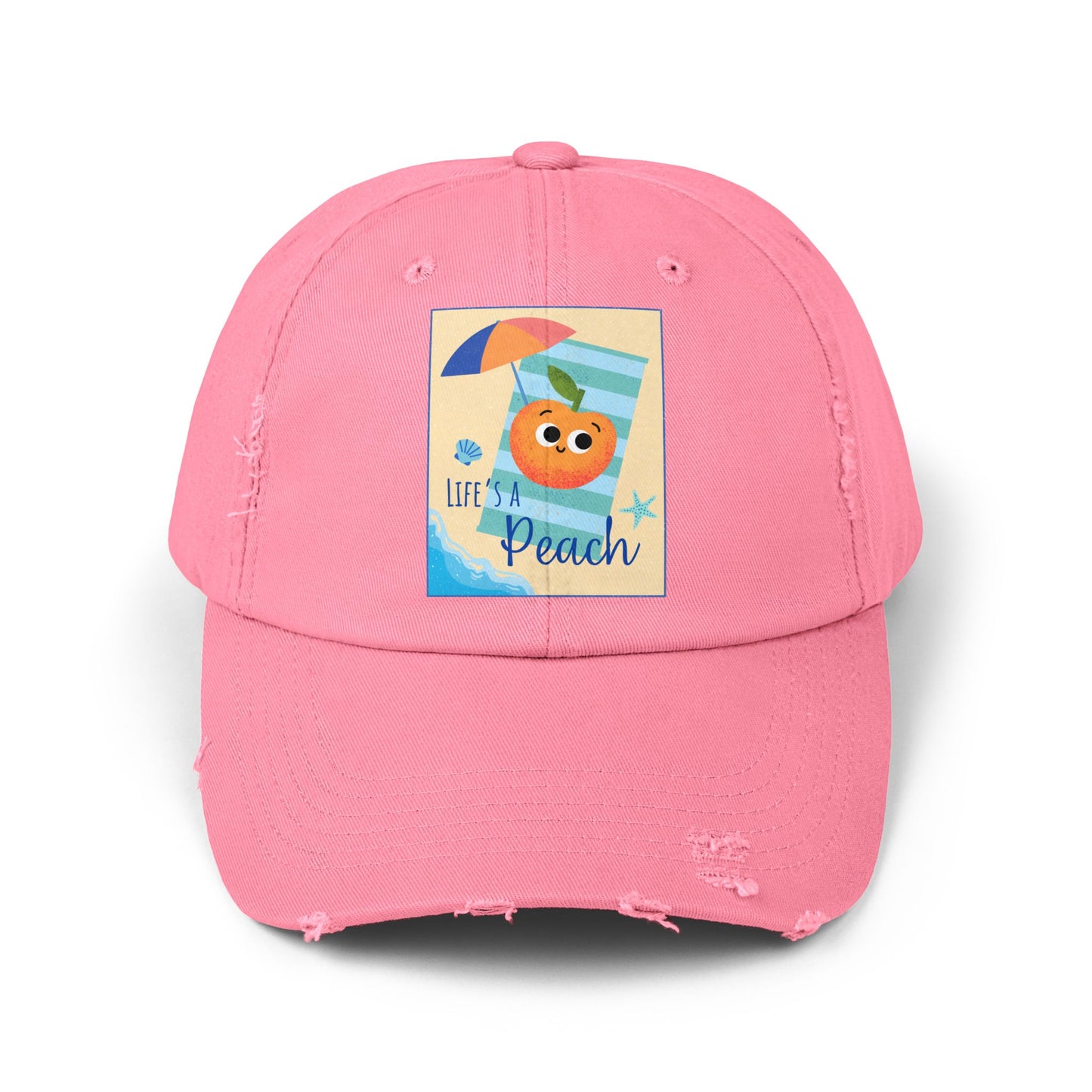 Unisex Distressed Cap with 'Life's a Peach' Design, Casual Hats for Summer, Gift for Beach Lovers, Trendy Hat, Fun Accessory