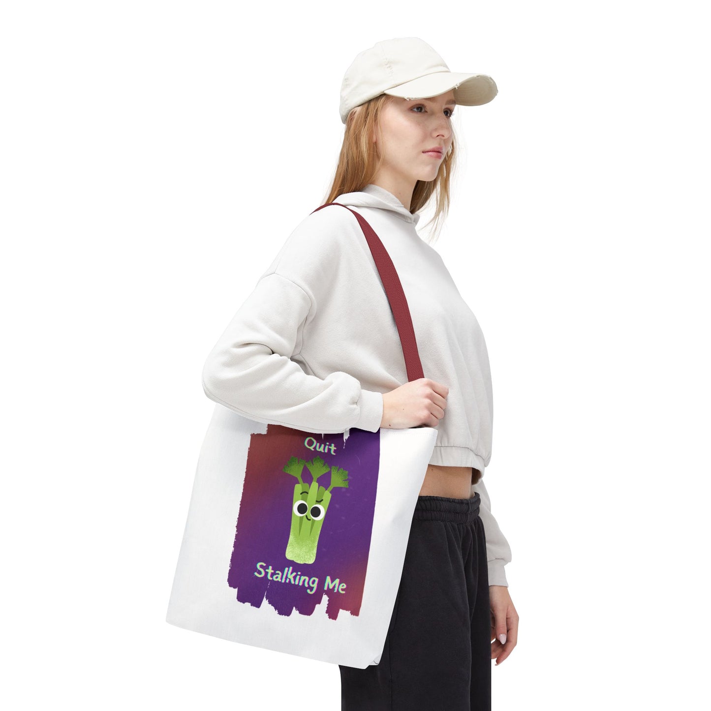 Playful Celery Tote Bag - "Quit Stalking Me" - Funny Shopping Bag, Gift for Veggie Lovers, Gym, Market, Eco-Friendly Bag