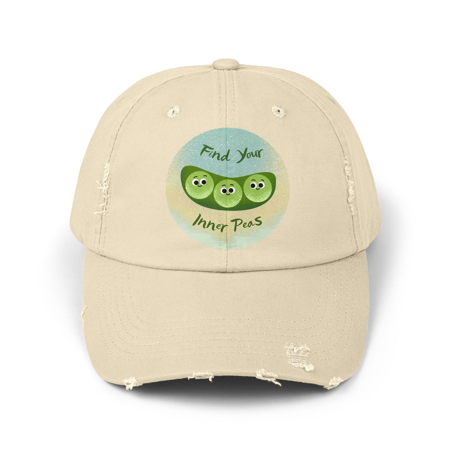 Find Your Inner Peas Distressed Cap, Unisex Baseball Hats, Funny Cap for Garden Lovers, Gift for Veggie Enthusiasts, Casual Everyday Wear