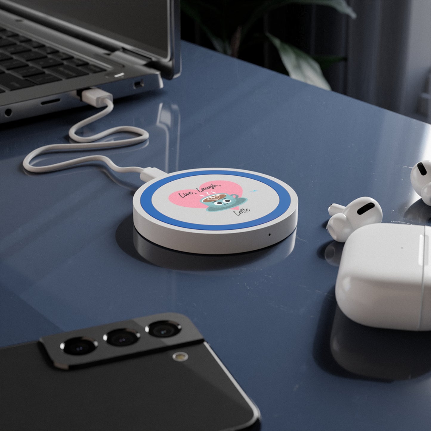 Cute Coffee Themed Wireless Charging Pad, Fun Phone Charger, Bundle With Air Pod Case, Birthday and Holiday Gift