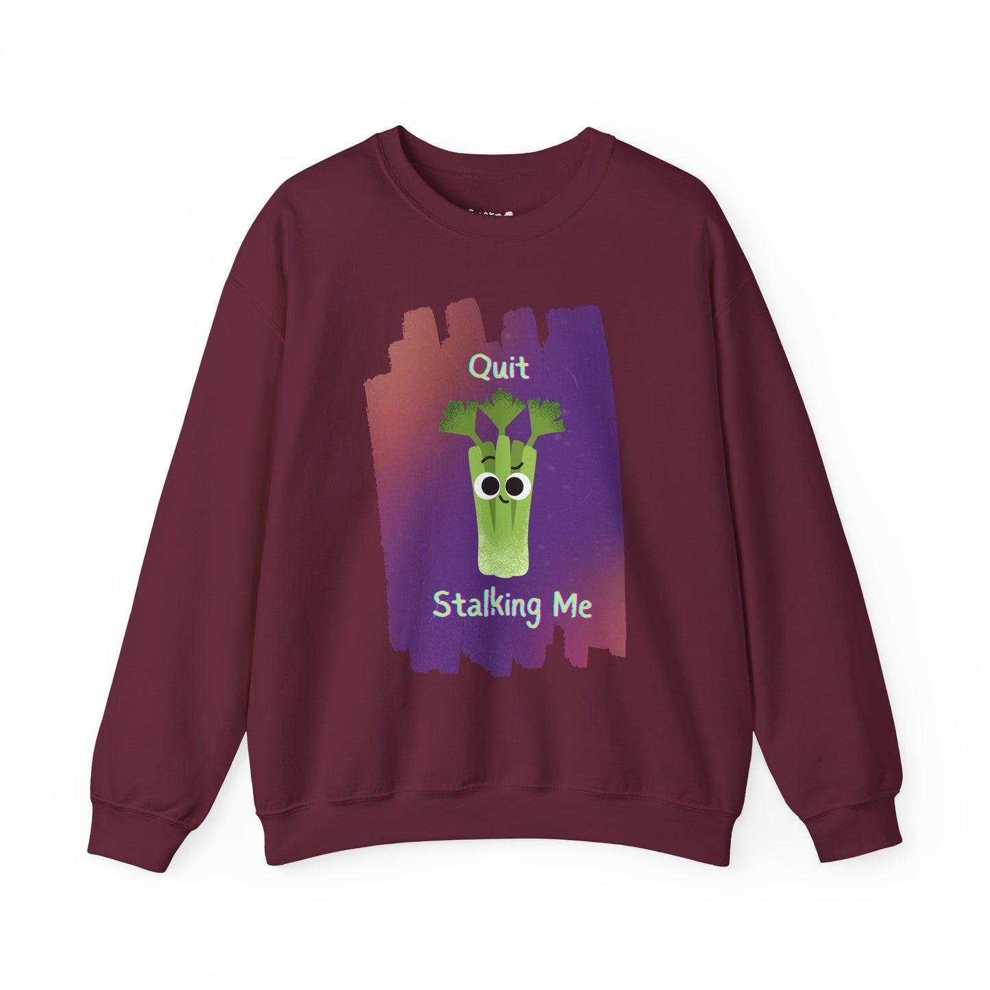Funny Celery Pun Sweatshirt, Graphic on Front, Quit Stalking Me Crewneck, Unisex Crewneck, Quirky Graphic Pullover