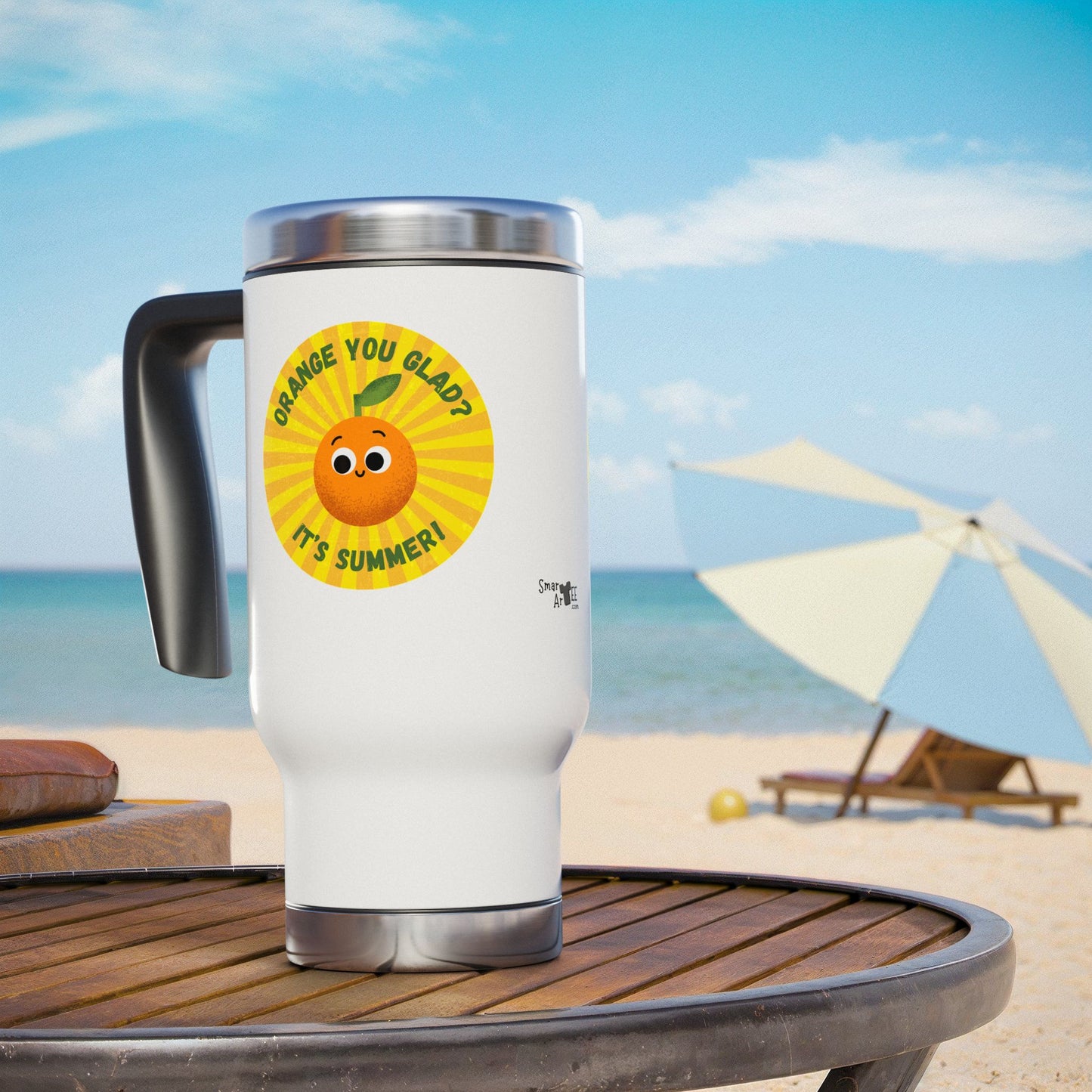 Cheerful Stainless Steel Travel Mug with Handle - Perfect for Summer, Gifts, Home, Outdoor Adventures, Kitchen Decor