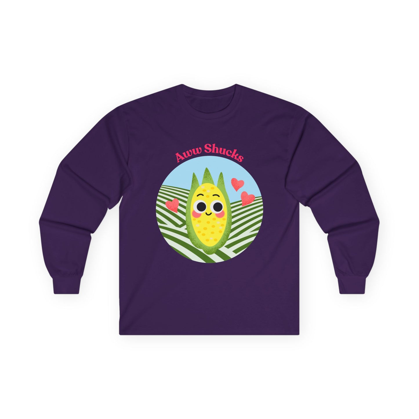 Cute Aww Shucks Corn Long Sleeve Tees, Funny Shirt for Foodies, Gifts for All Ages, Cute Vegetable Pun Crewneck