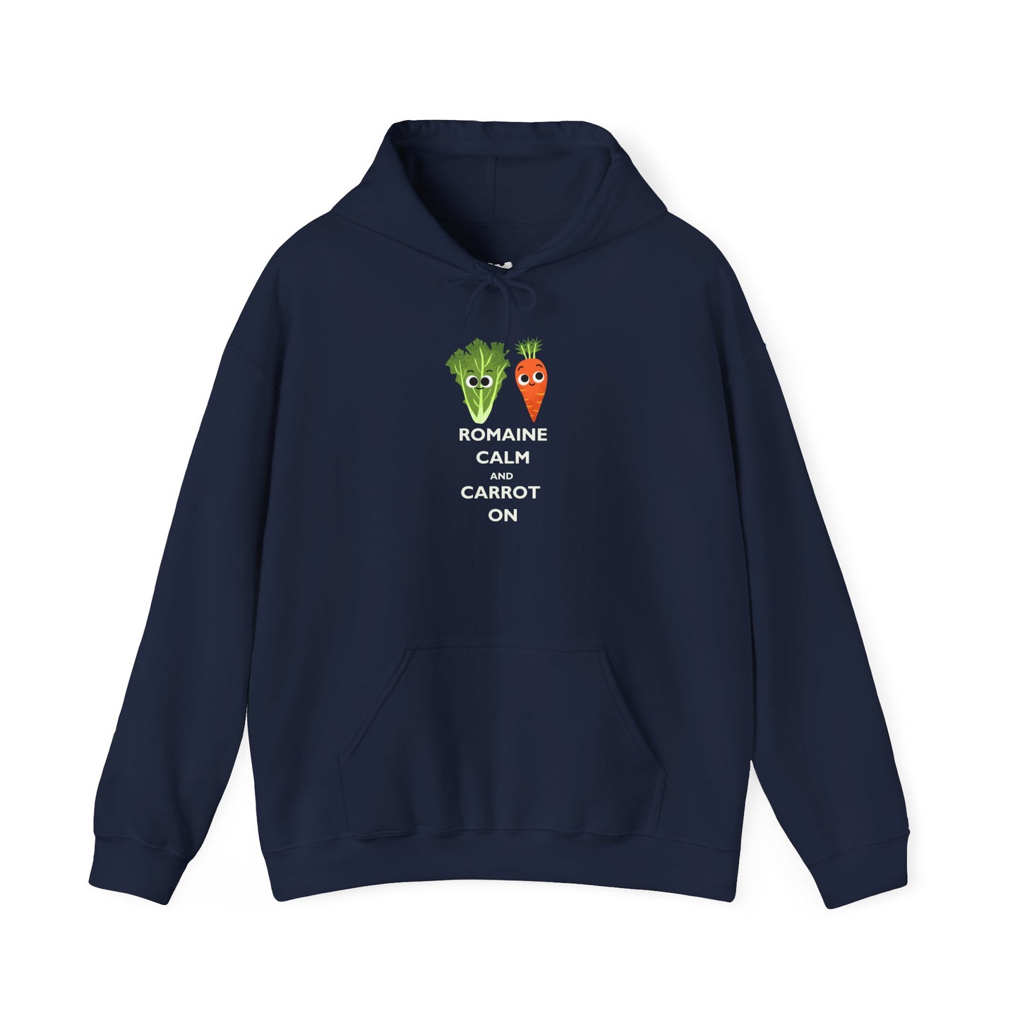 Playful Veggie Hoodie with 'Romaine Calm Carrot On' Design, Unisex Heavy Blend Pullover, Gift for Vegetable Lovers