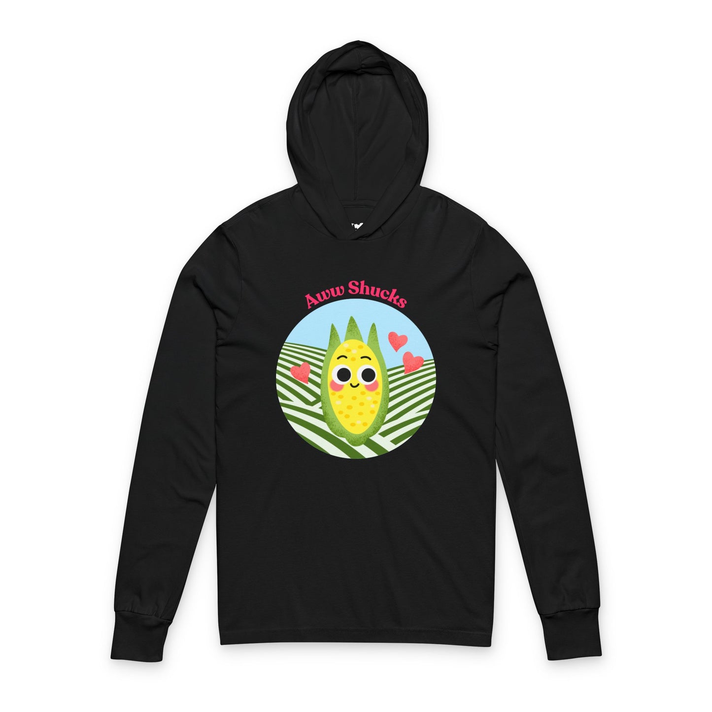 Unisex Hooded Long Sleeve Shirt with Cute Corn Design, Perfect Gift for Pun Lovers, Cozy Comfort, Everyday Use, Unique Graphic