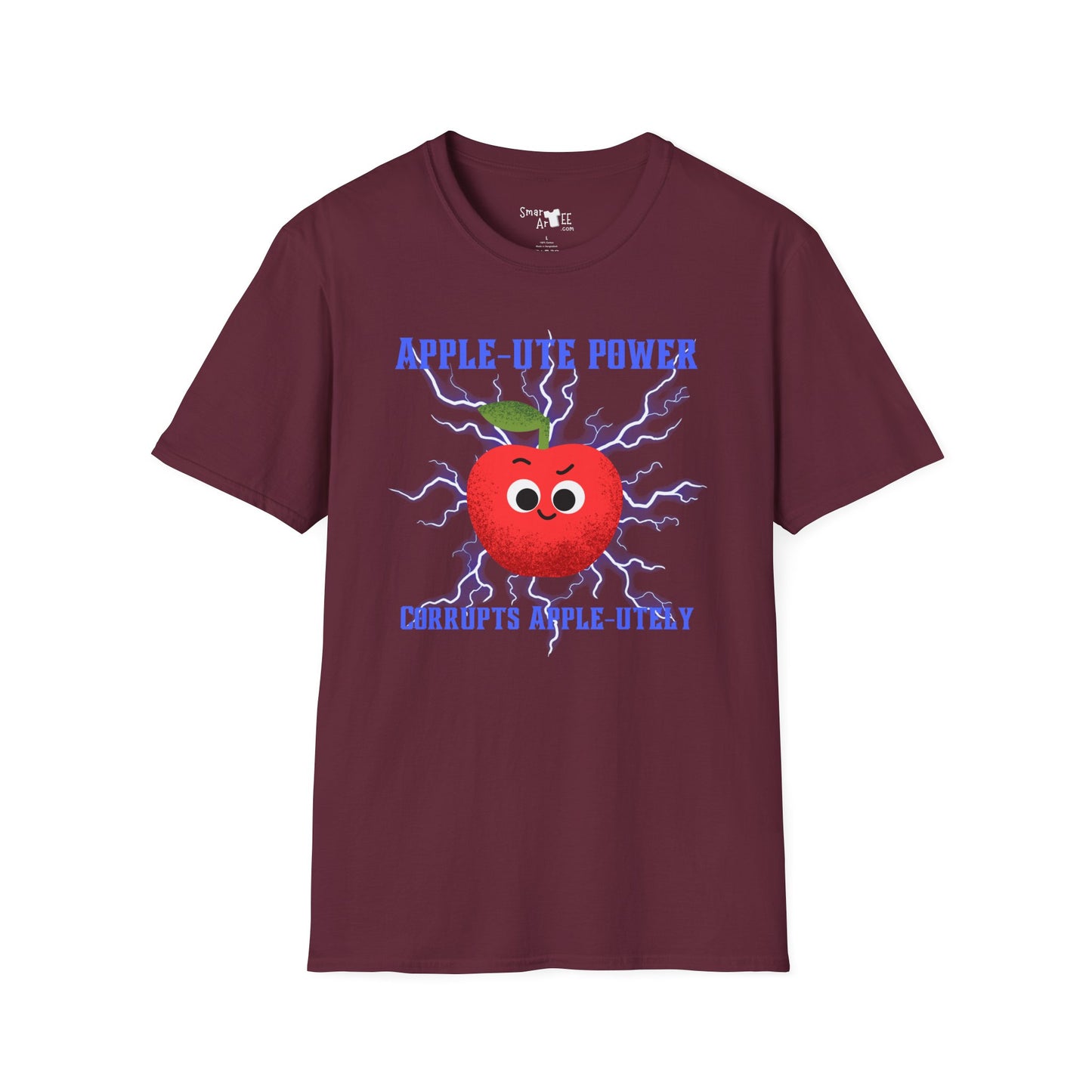 Cute Cartoon T-Shirt - 'Apple-Ute Power' Design, Fun Gift for Fruit Lovers, Casual Wear, Back to School, Gift for Teachers