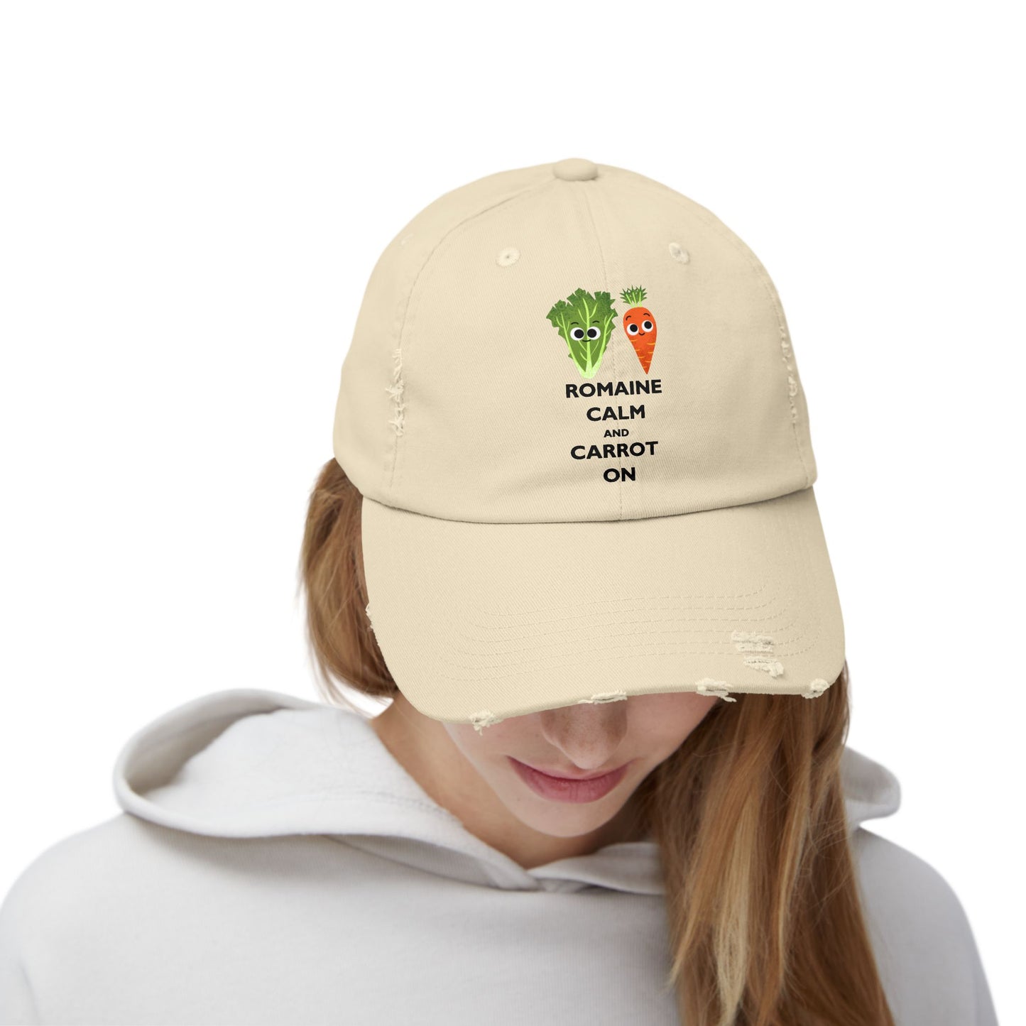Romaine Calm Distressed Cap, Fun Gardening Hat, Cute Vegetable Cap, Gift for Veggie Lovers, Trendy Farmhouse Accessories