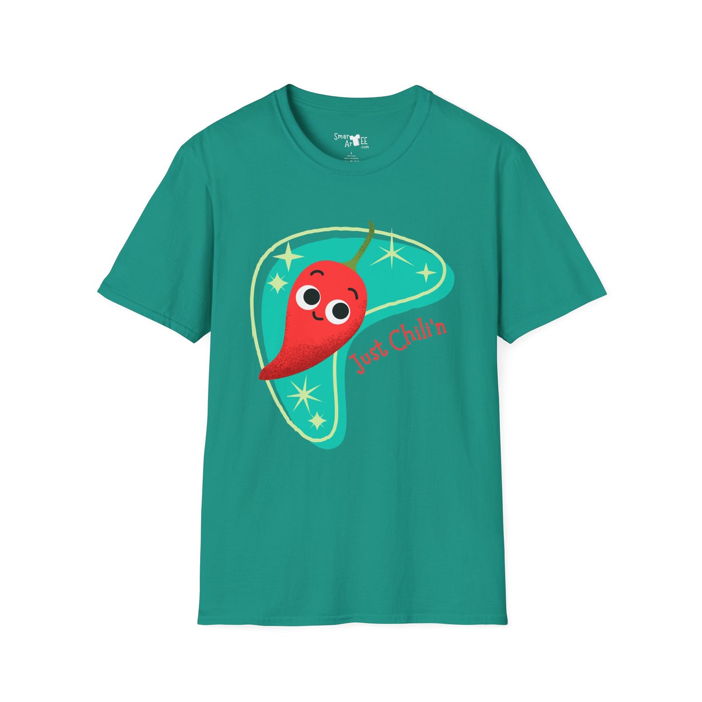 Funny 'Just Chili'n'' Unisex Softstyle T-Shirt - Perfect for Casual Wear & Summer Vibes, Funny Vegetable Pun T-Shirt, Great Gift Idea