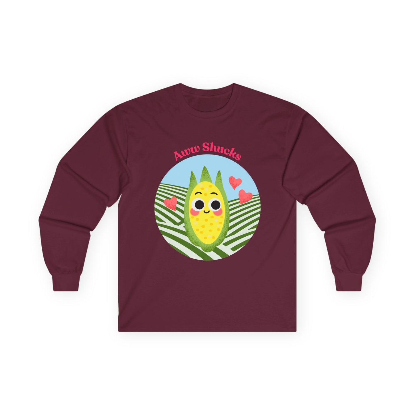 Cute Aww Shucks Corn Long Sleeve Tees, Funny Shirt for Foodies, Gifts for All Ages, Cute Vegetable Pun Crewneck