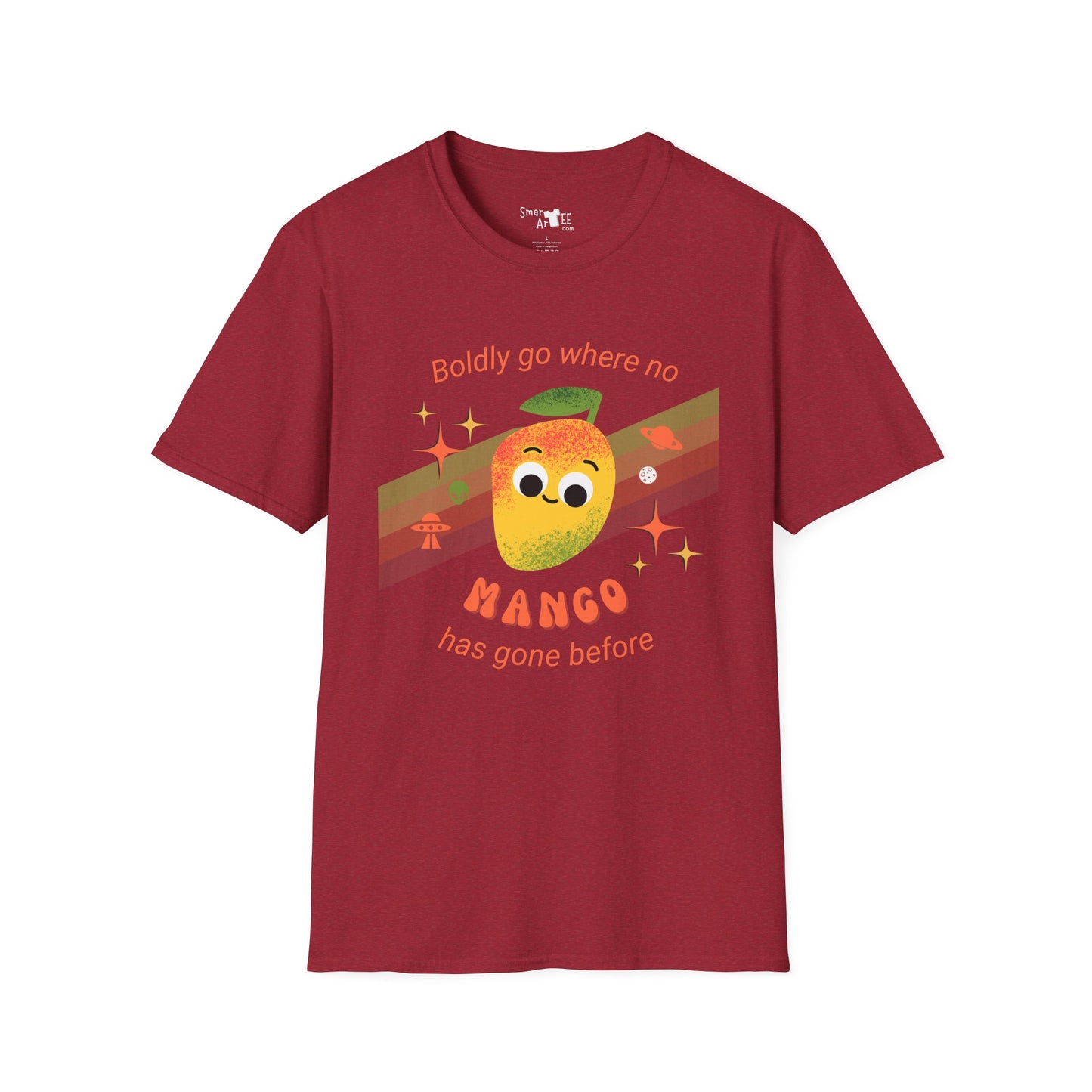Boldly Go Mango Unisex T-Shirt, Cute Fruit Shirt, Casual Wear, Gift for Fruit Lovers, Quirky Fun Tee, Summer Vibes