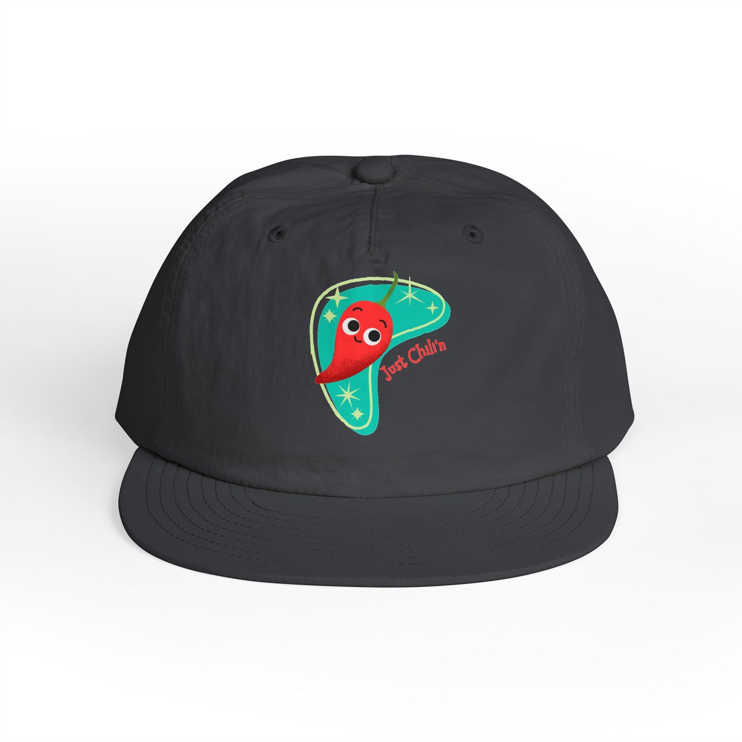 Surf Cap with Fun Chillin' Chili Design, Beach Apparel, Summer Hat Accessories, Gift for Food Lovers, Chill Vibes Cap, Surfing Headwear
