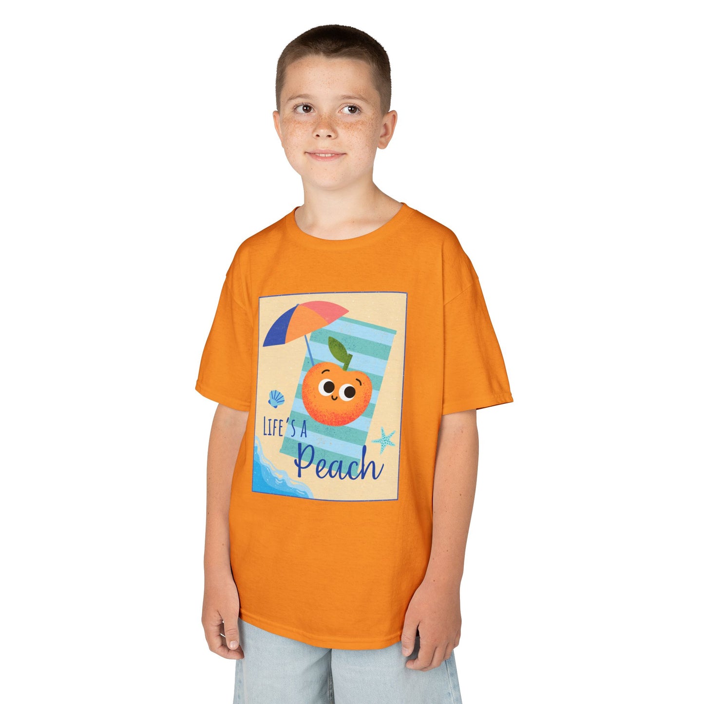 "Life's a Peach" Kids Heavy Cotton Tee – Cute Summer Shirt, Gift for Kids, Fun Casual Wear, Beach Day, Summer Vibes