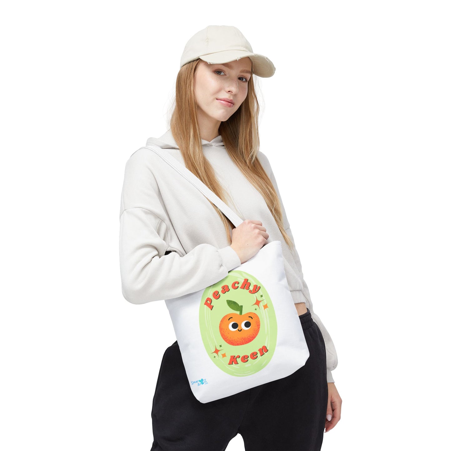 Peachy Keen Tote Bag, Cute Fruit Tote, Eco-Friendly Shopping Bag, Reusable Grocery Tote, Gift for Fruit Lovers