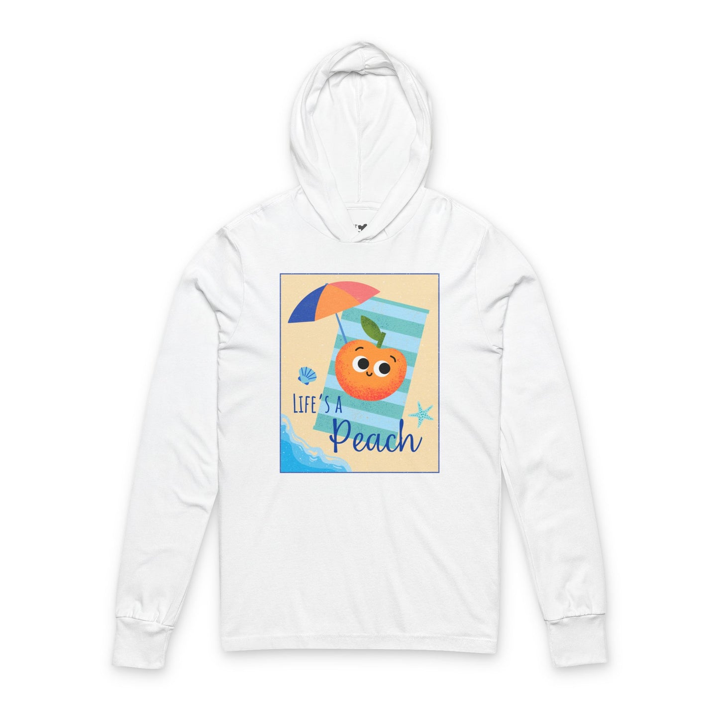 Cute Peach Graphic Unisex Hooded Long Sleeve Shirt, Summer Fashion, Beachwear, Gift for Fruit Lovers, Casual Outfit, Vacation Apparel