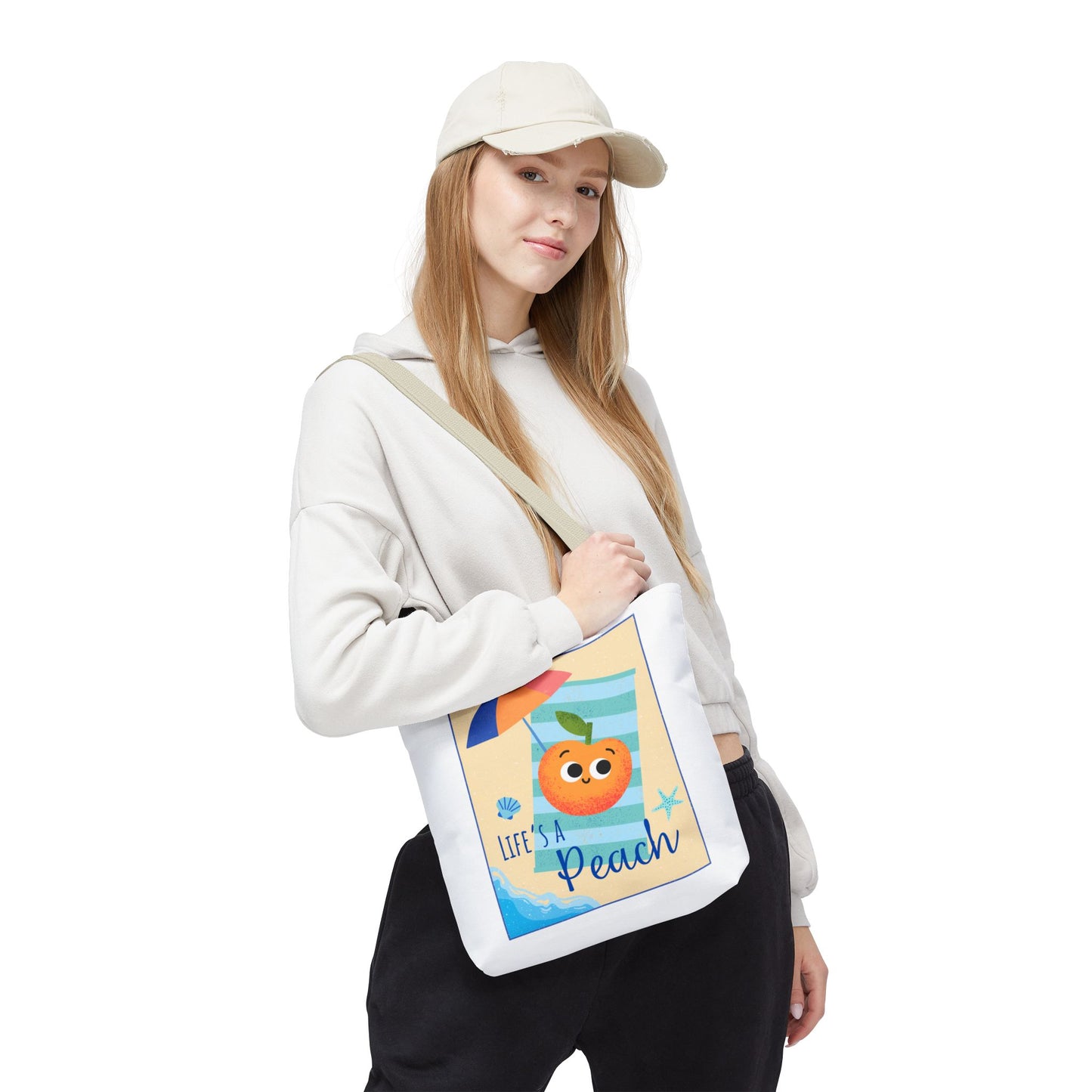 Colorful Summer Tote Bag - 'Life's a Peach' Design, Beach Bag, Grocery Tote, Gift for Friends, Cute Eco-Friendly Bag