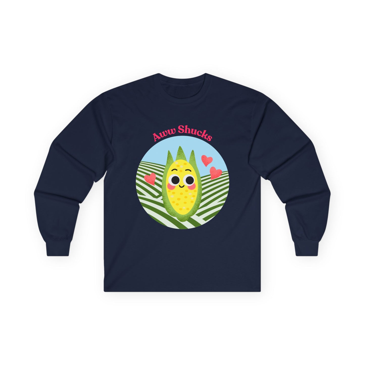 Cute Aww Shucks Corn Long Sleeve Tees, Funny Shirt for Foodies, Gifts for All Ages, Cute Vegetable Pun Crewneck