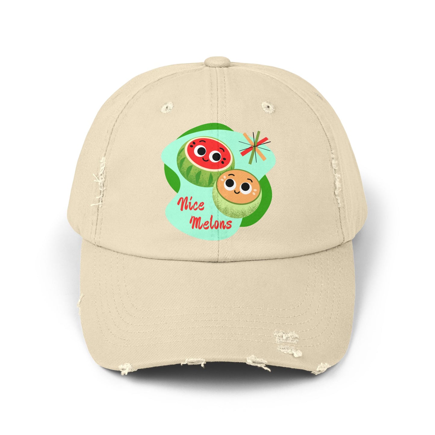 Cute Melon Distressed Cap | Funny Summer Pun Hats | Fun Outdoor Accessory | Gift for Friends | Unisex Fashion Cap