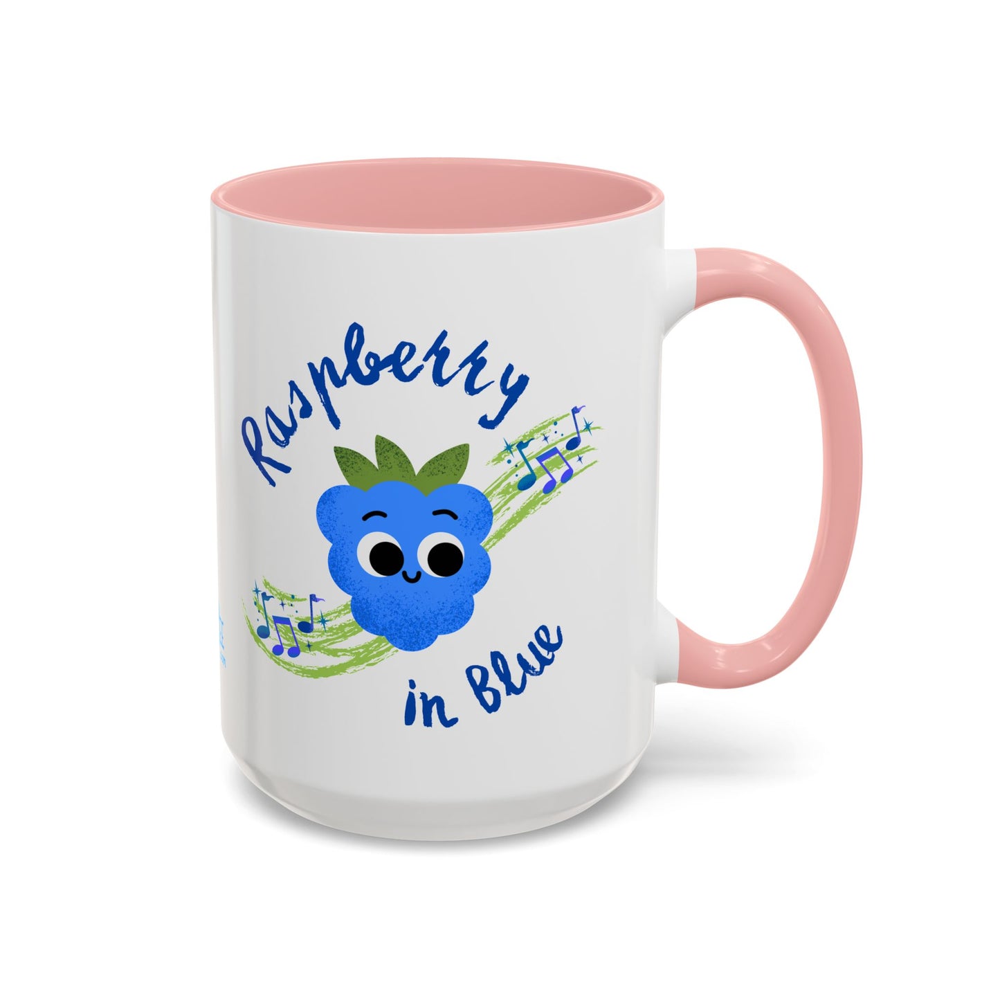 Whimsical Raspberry Coffee Mug with Musical Notes, Cute Gift for Music Lovers, Fun Kitchen Decor, Blue Accent Mug, Perfect for Birthdays