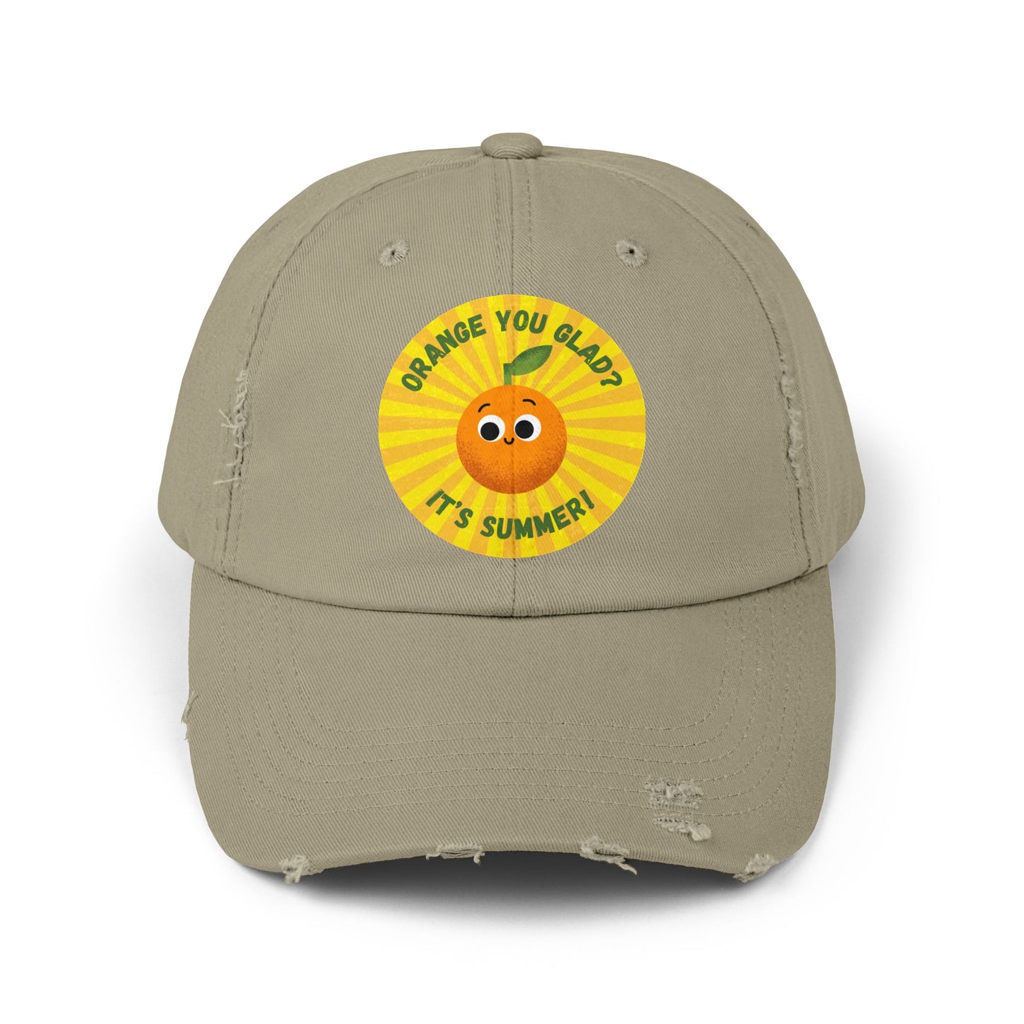 Summer Fun Distressed Cap with Orange You Glad Design, Casual Hats for Summer, Fun Gift for Friends, Vacation Accessory, Unisex Summer Wear