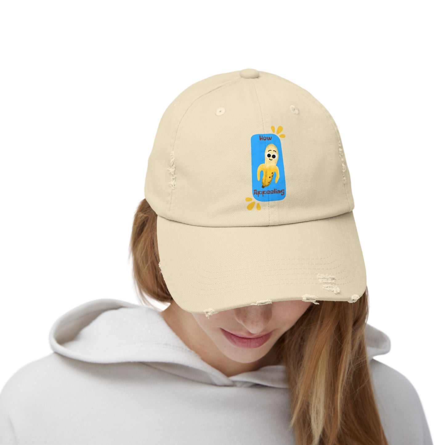 Unisex Distressed Cap with Fun Banana Pun Graphic, Casual Hat Gift for Friends, Summer Accessory, Birthday Present, Trendy Hats