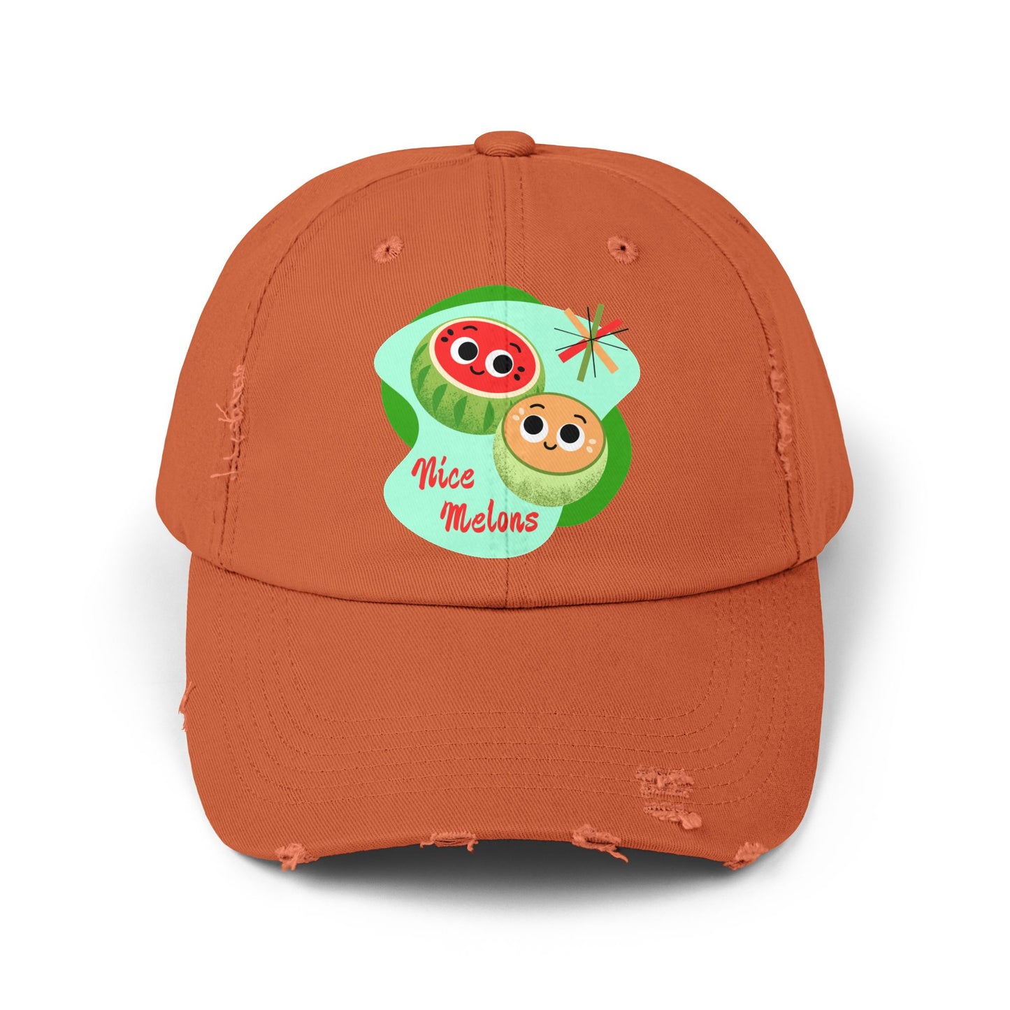 Cute Melon Distressed Cap | Funny Summer Pun Hats | Fun Outdoor Accessory | Gift for Friends | Unisex Fashion Cap
