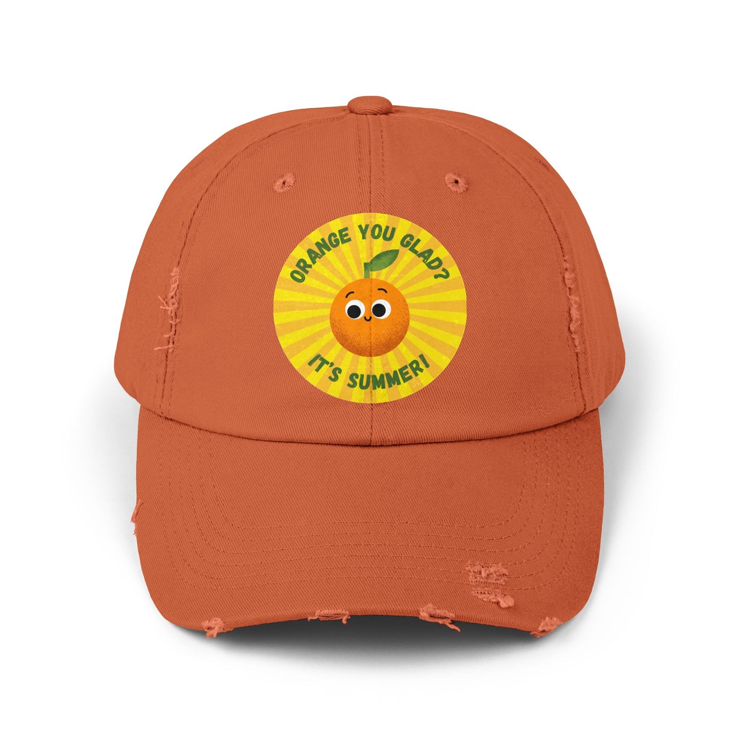 Summer Fun Distressed Cap with Orange You Glad Design, Casual Hats for Summer, Fun Gift for Friends, Vacation Accessory, Unisex Summer Wear