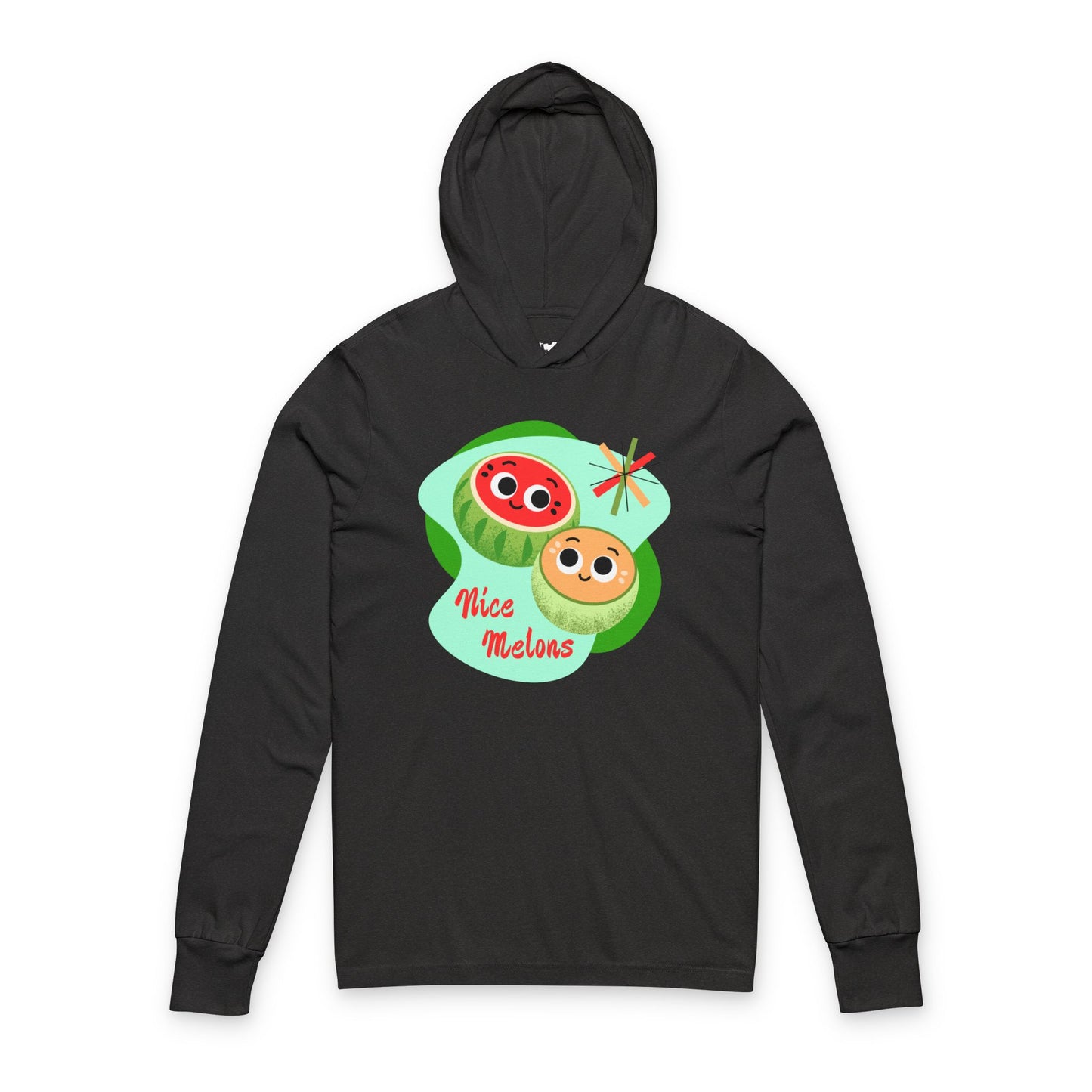 Cute Melon Design Unisex Hooded Long Sleeve Shirt - Fun Melon Graphic for Summer Vibes, Casual Wear, Beach Days, Nice Melons, Gift Ideas