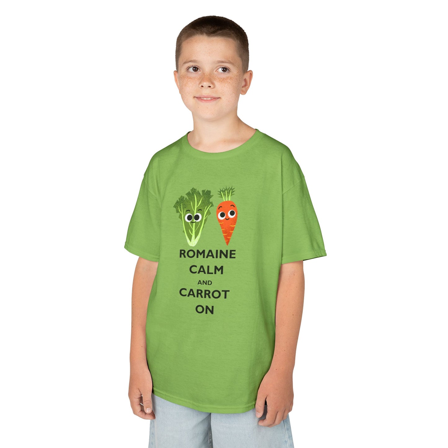 Whimsical 'Romaine Calm and Carrot On' Fun Shirt for Kids and Veggie Lovers, Gift for Kids, Playful Cotton Shirt