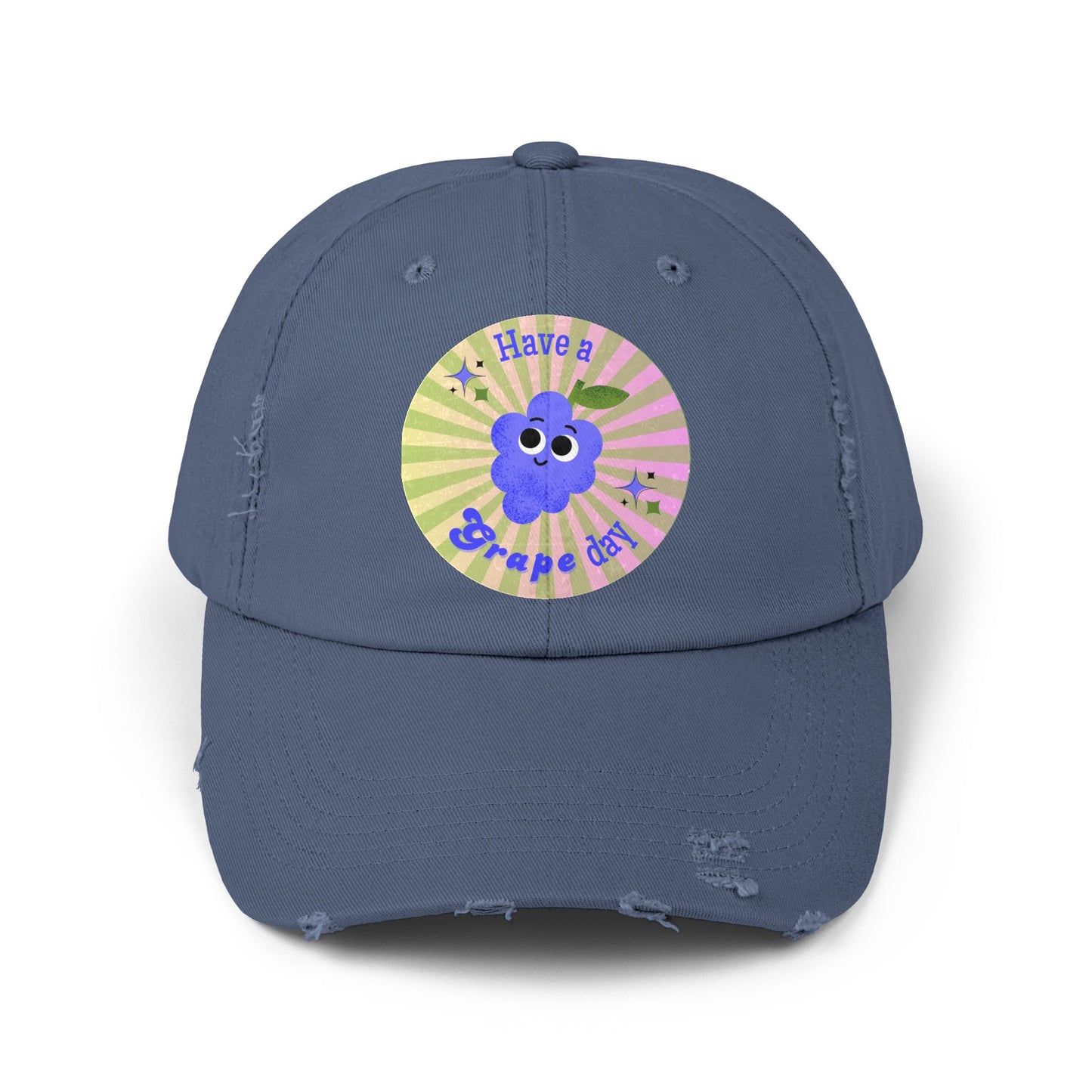 Quirky Distressed Cap: Fun Gift for Friends, Summer Accessory, Casual Funny Hats, Positive Vibes, Have a Grape Day!