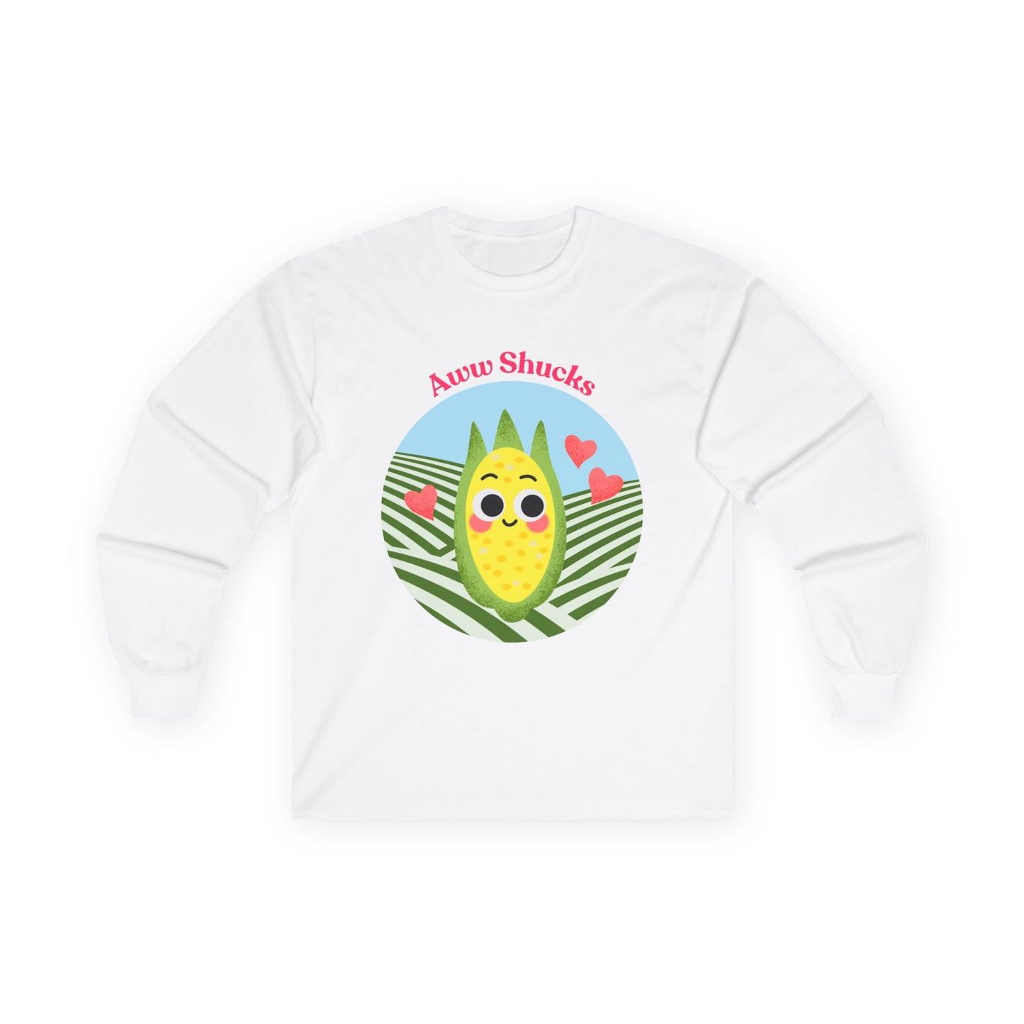 Cute Aww Shucks Corn Long Sleeve Tees, Funny Shirt for Foodies, Gifts for All Ages, Cute Vegetable Pun Crewneck