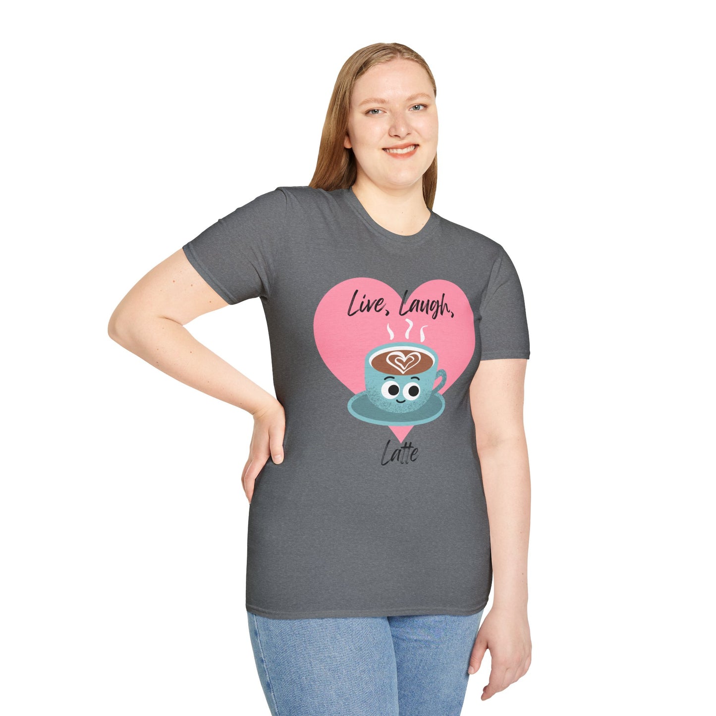 Cute Coffee Lover T-Shirt, Funny Gift for Barista, Softstyle Tee for Friends, Gift for Coffee Lovers, Live Laugh Latte Shirt