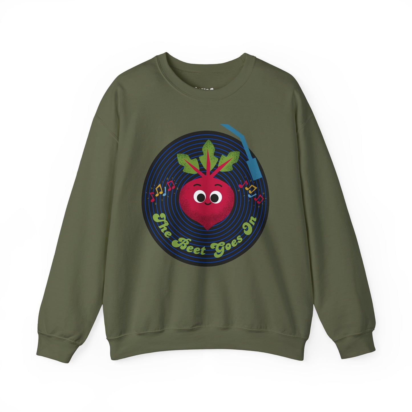 The Beet Goes On Funny Pun Crewneck Sweatshirt, Cozy Fall Apparel, Unisex Design, Casual Wear, Great Gift Idea