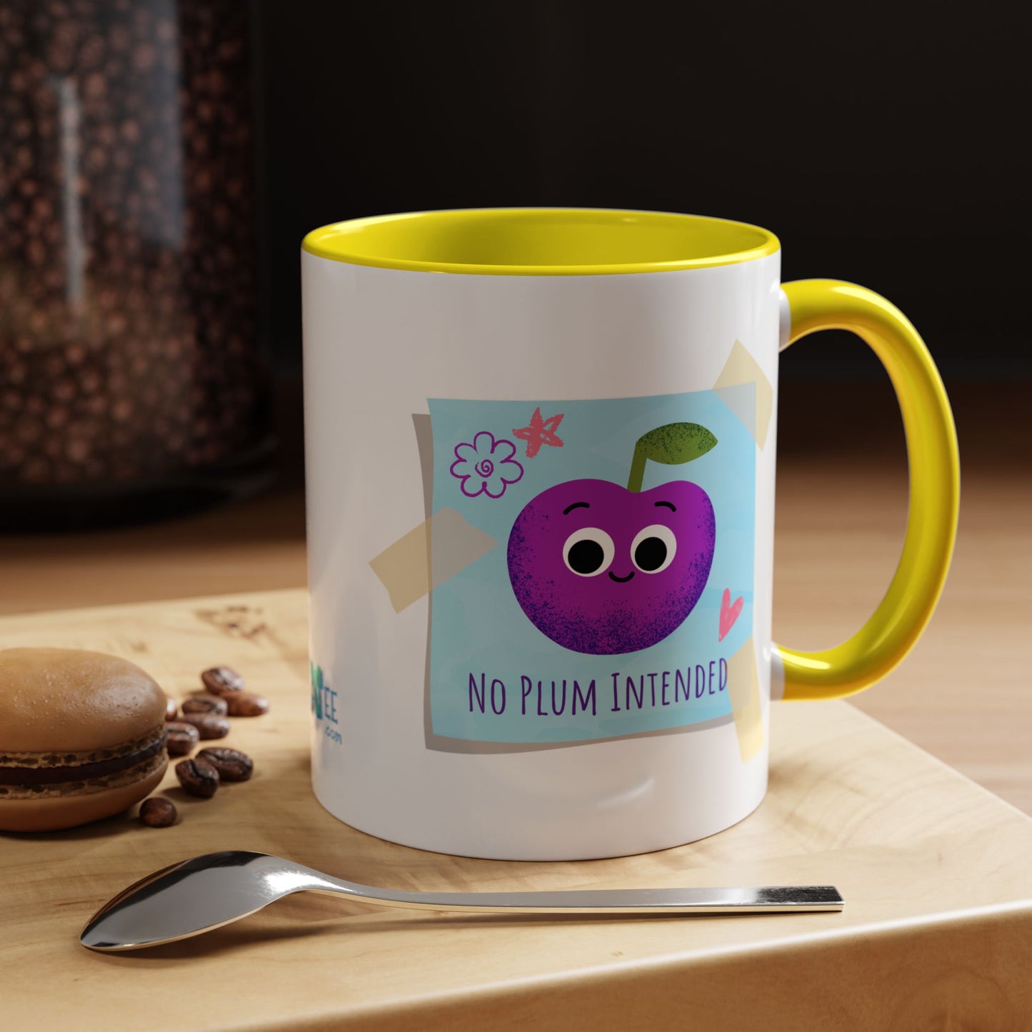 Playful Plum Coffee Mug, Cute Gift for Teachers, Friends, Humor Mug, Fun Kitchen Decor, Unique Cup for Any Occasion