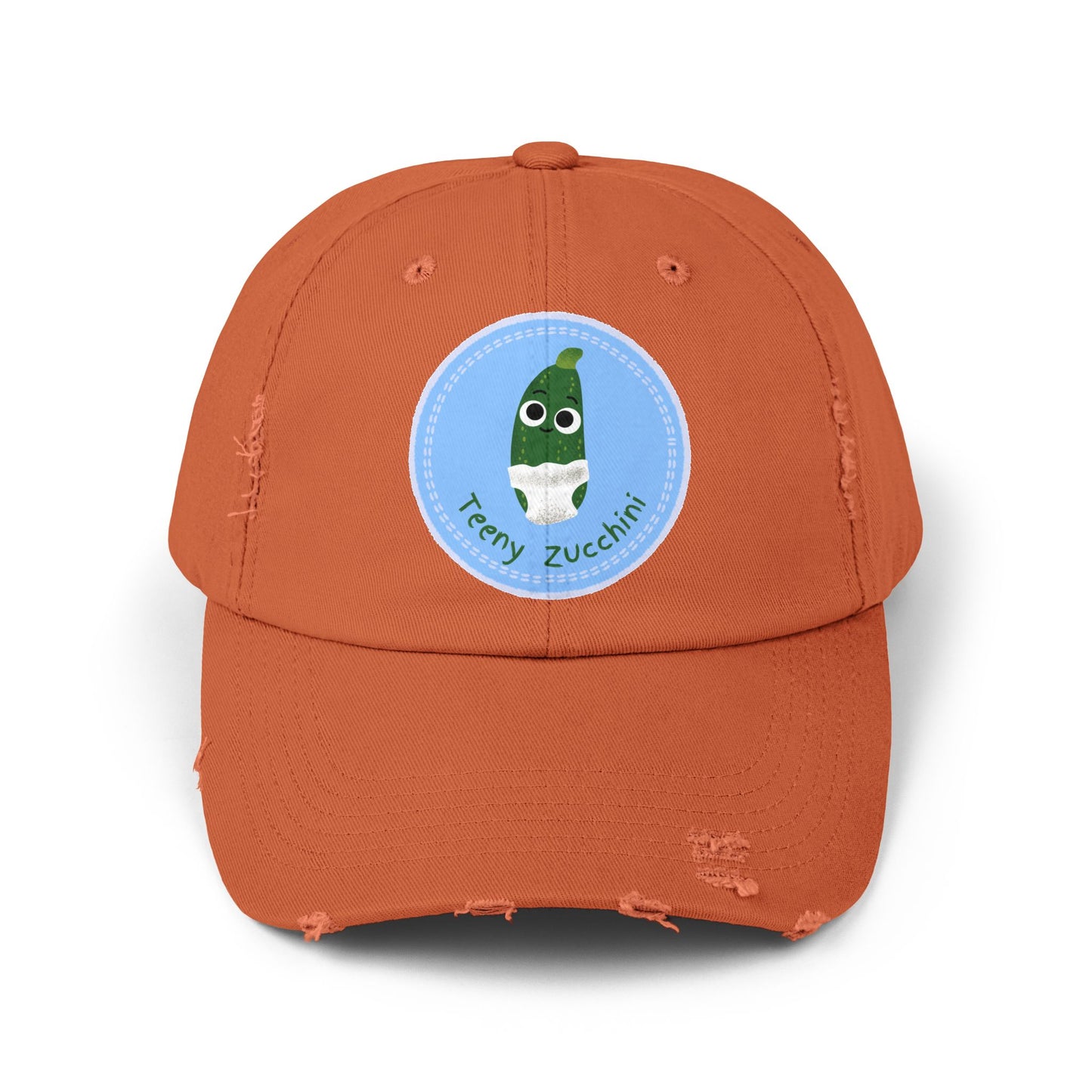 Unisex Distressed Cap with Funny Zucchini Character | Trendy Hats for Garden Lovers, Gifts for Him or Her, Casual Style Accessory
