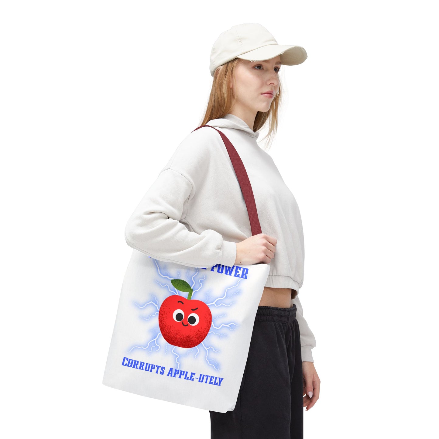 Apple-Powered Funny Tote Bag, Cute Grocery Bag, Gift for Teachers, Eco-Friendly Shopping Bag, Reusable Fun Bag