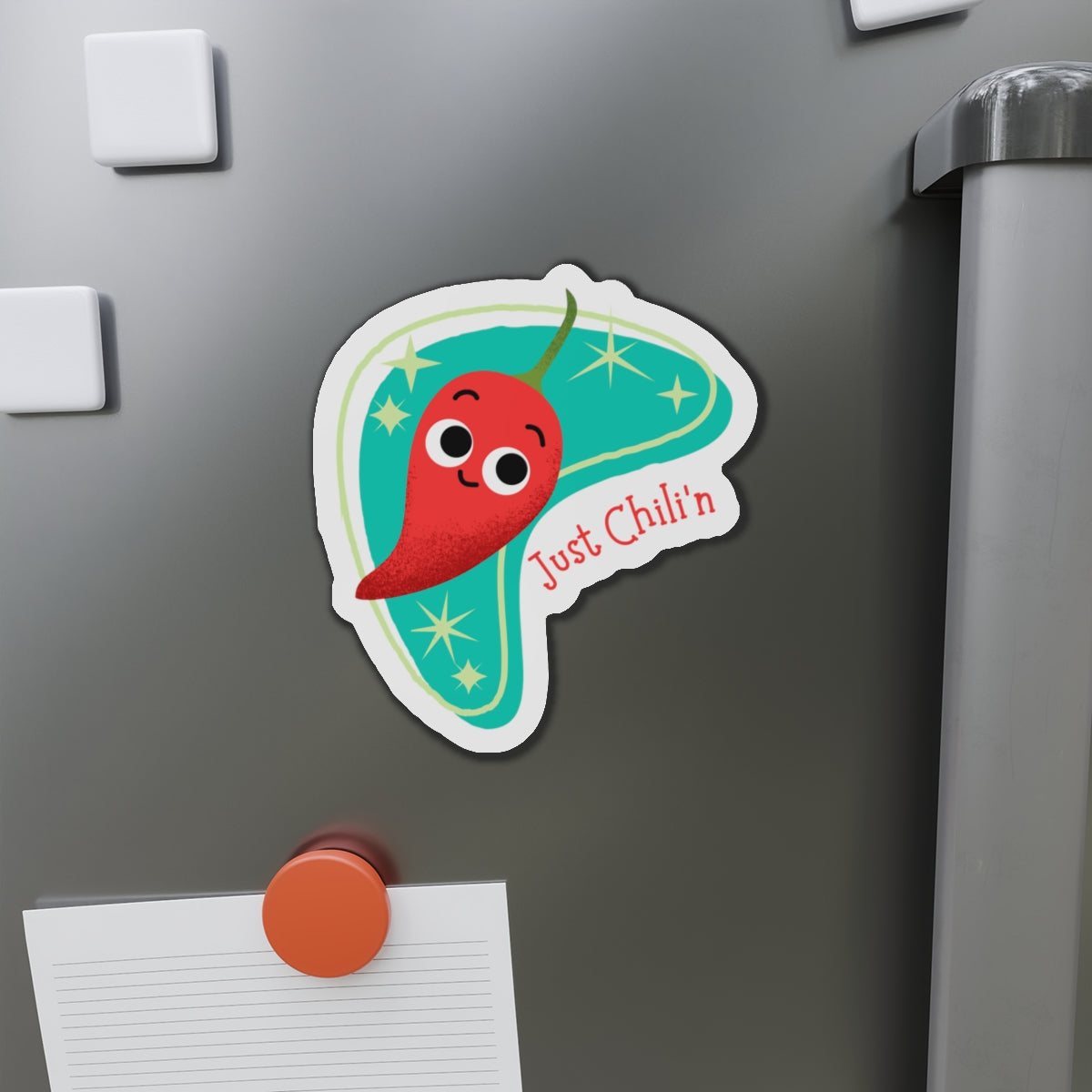 Cute Chili Die-Cut Magnet, Fun Kitchen Decor, Gift for Food Lovers, Refrigerator Magnet, Quirky Home Accessory