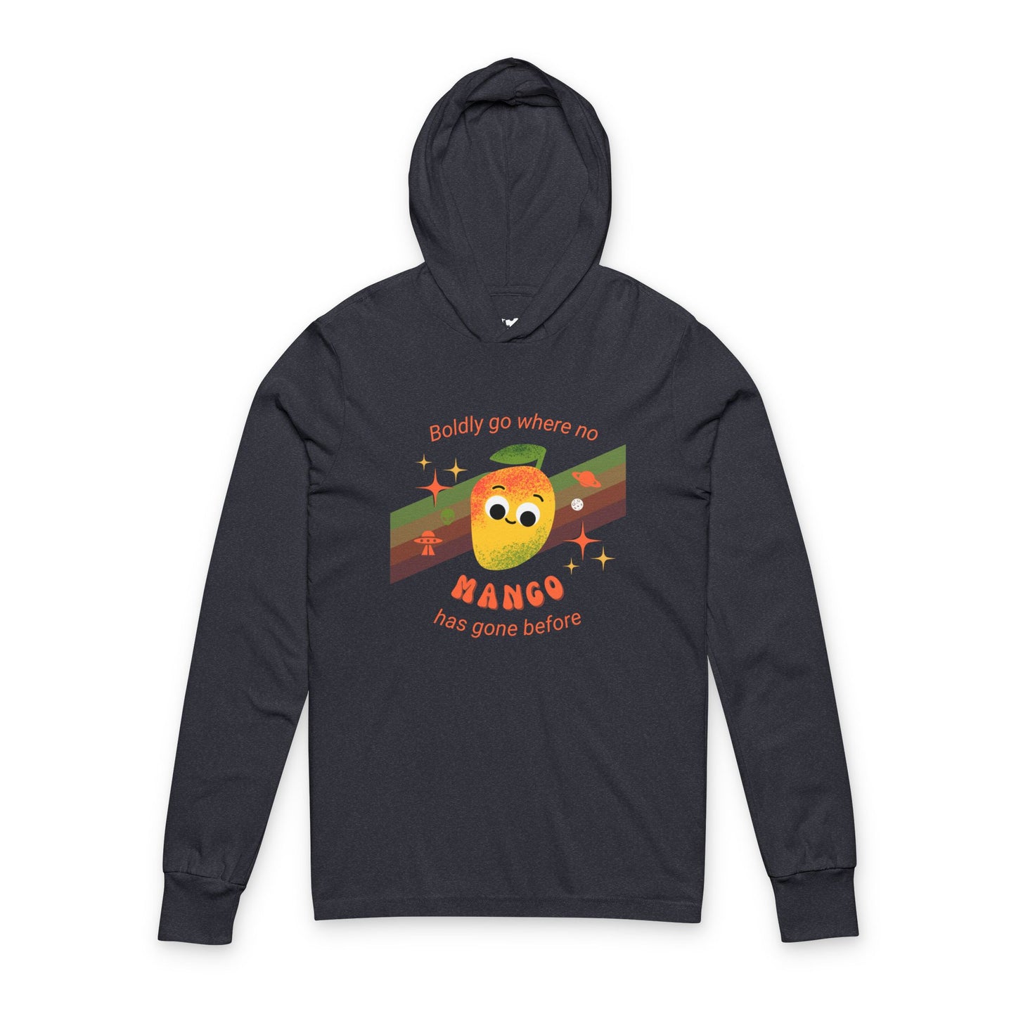 Cute Mango Adventure Unisex Hooded Long Sleeve Shirt, Gift for Star Trek Lovers, Casual Style, Summer Outdoor Fun, Sweet Gift Idea