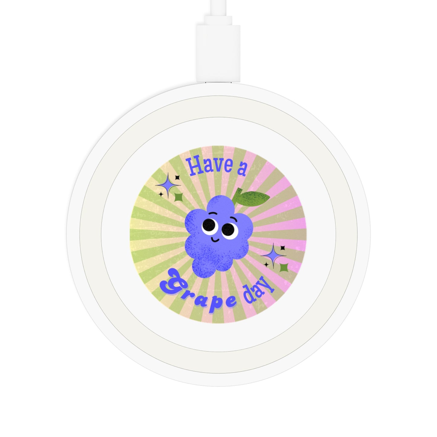 Wireless Charging Pad with Grape Design, Cute Tech Accessory, Gifts for Students, Bundle with Air Pod Case, Eco-Friendly Charging Solution