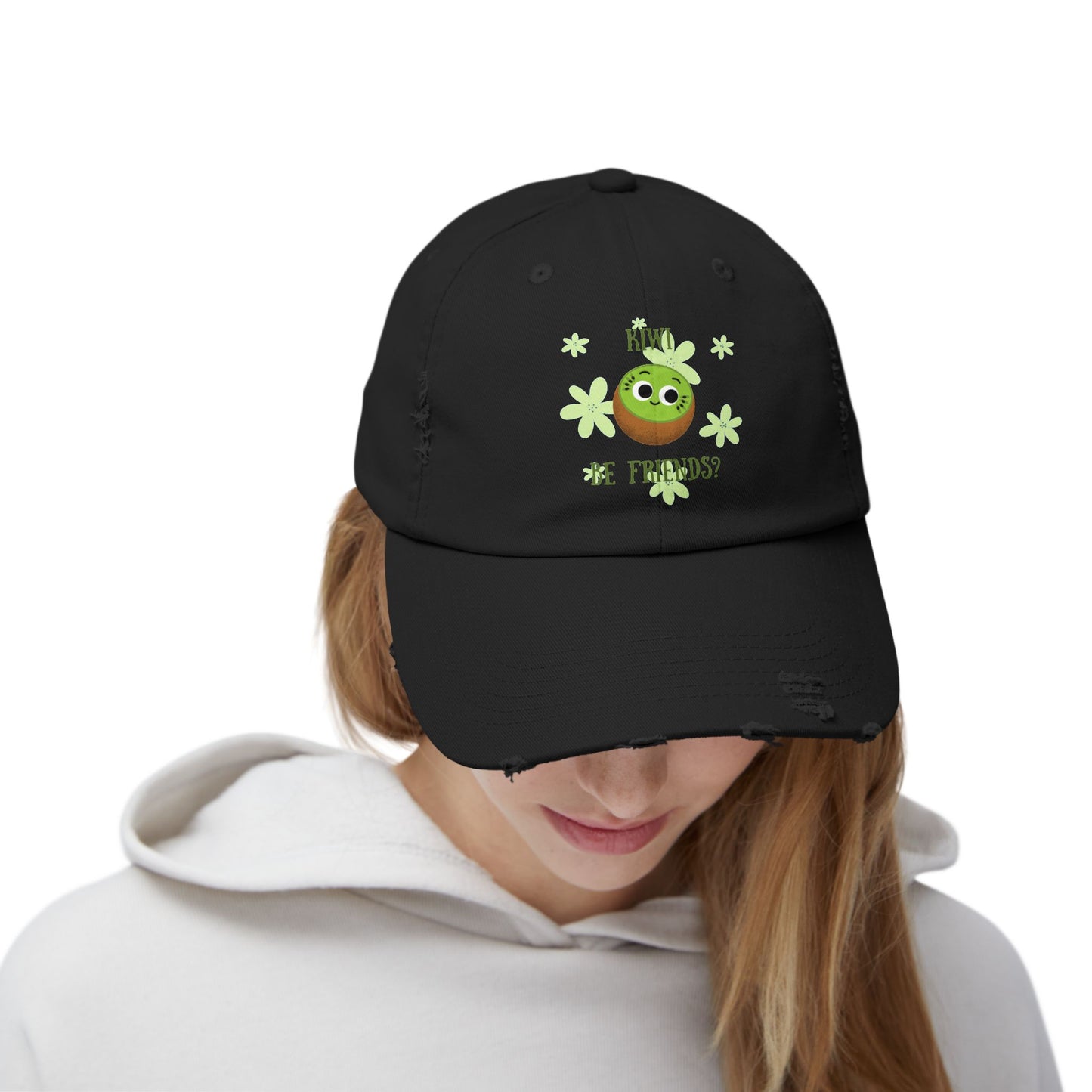 Kiwi Fruit Pun Distressed Cap, Unisex Hat, Fun Casual Cap, Trendy Hats, Holiday Gift for Friends