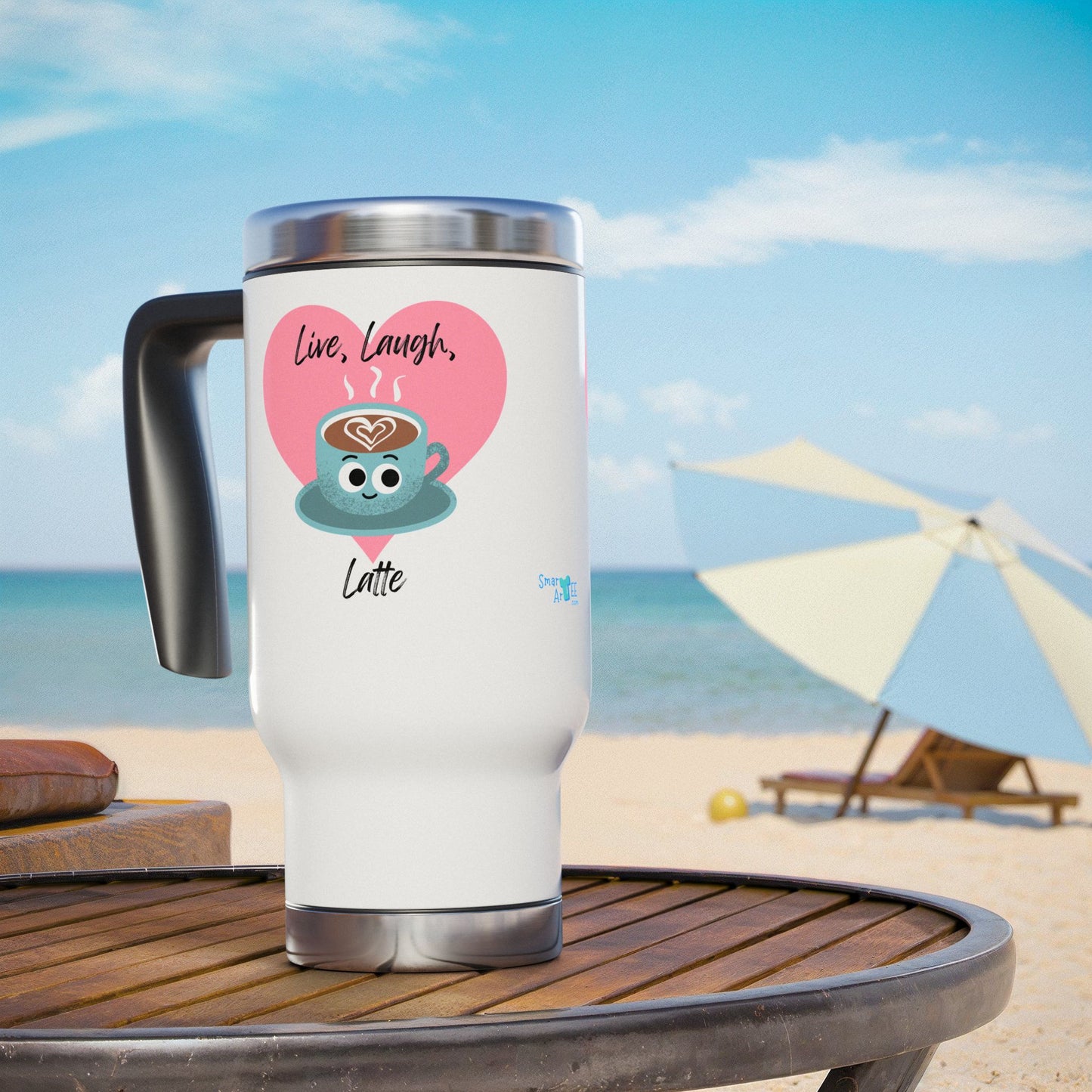 Live Laugh Latte Travel Mug, Cute Coffee Cup, Stainless Steel Tumbler, Gift for Coffee Lovers, Travel Mug with Handle, Valentine's Day Gift