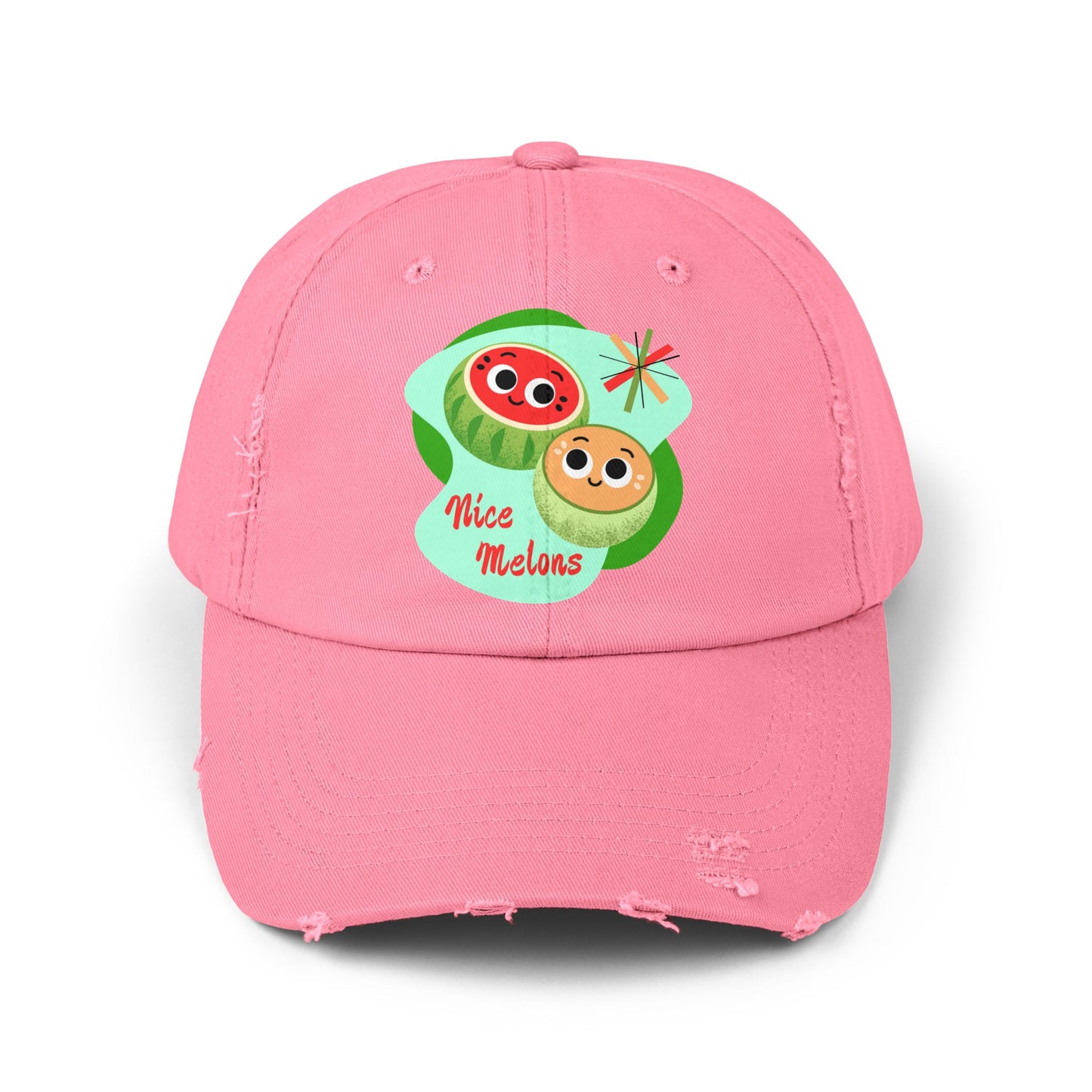 Cute Melon Distressed Cap | Funny Summer Pun Hats | Fun Outdoor Accessory | Gift for Friends | Unisex Fashion Cap