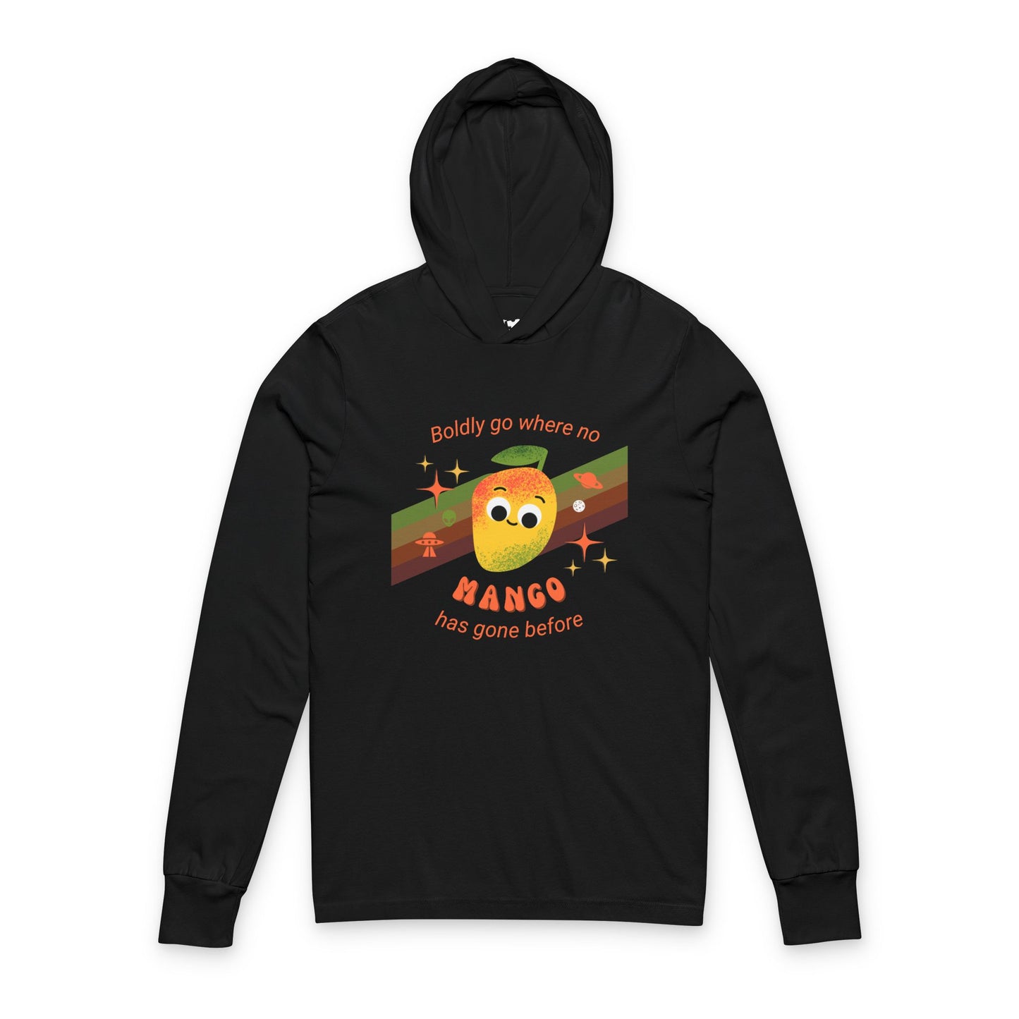 Cute Mango Adventure Unisex Hooded Long Sleeve Shirt, Gift for Star Trek Lovers, Casual Style, Summer Outdoor Fun, Sweet Gift Idea