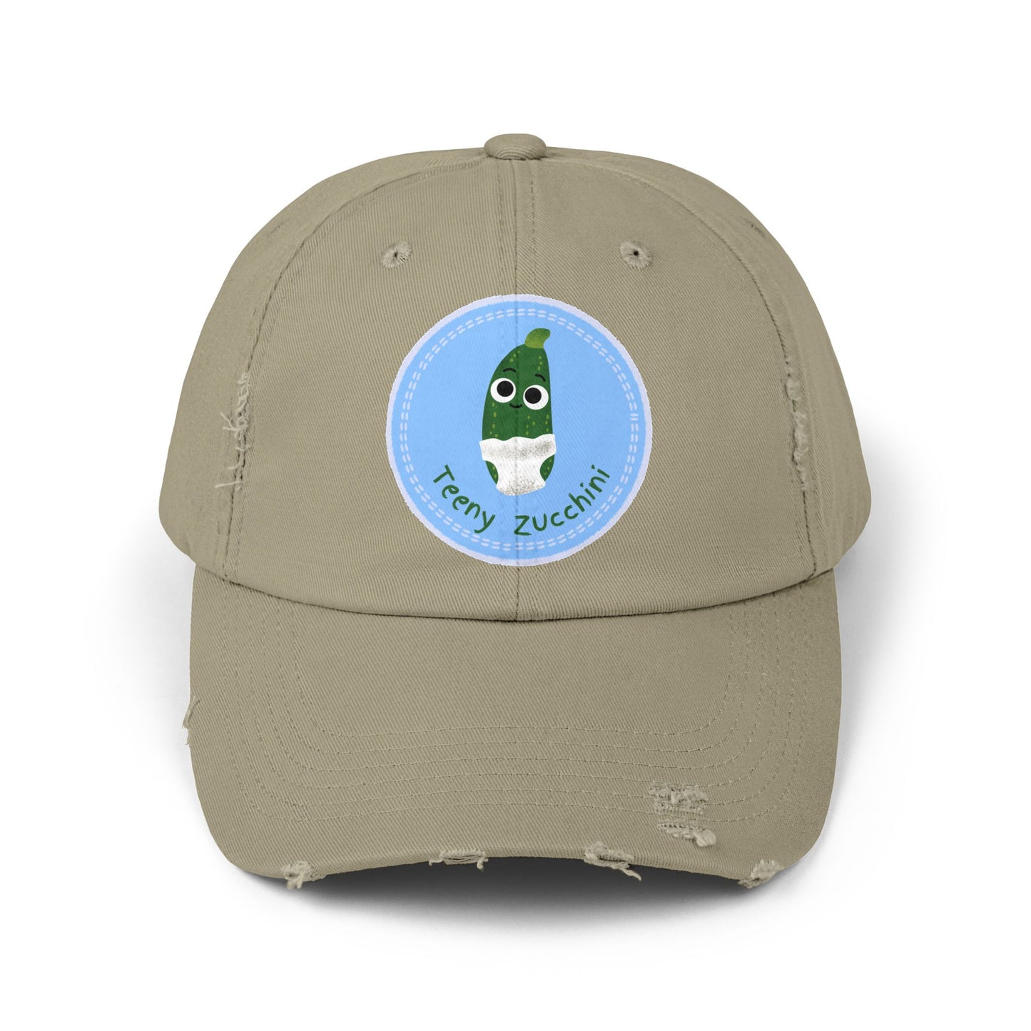 Unisex Distressed Cap with Funny Zucchini Character | Trendy Hats for Garden Lovers, Gifts for Him or Her, Casual Style Accessory