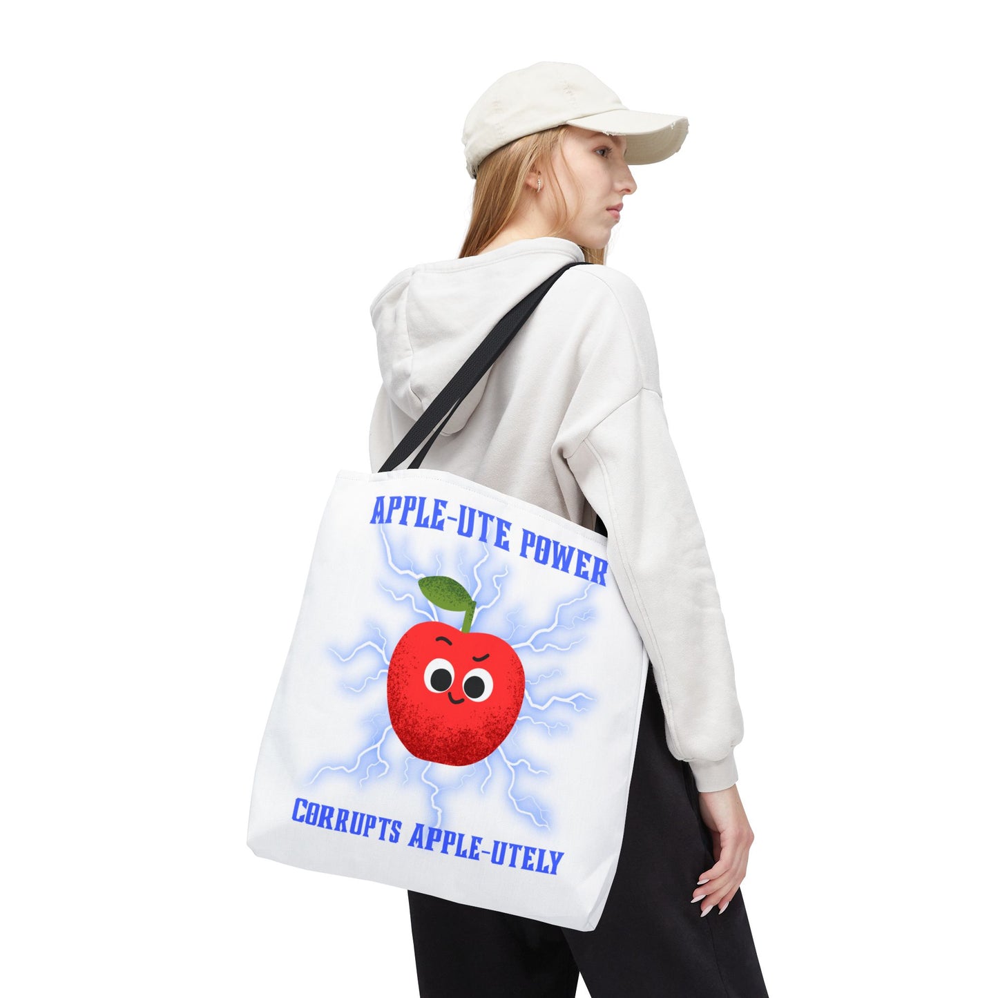 Apple-Powered Funny Tote Bag, Cute Grocery Bag, Gift for Teachers, Eco-Friendly Shopping Bag, Reusable Fun Bag