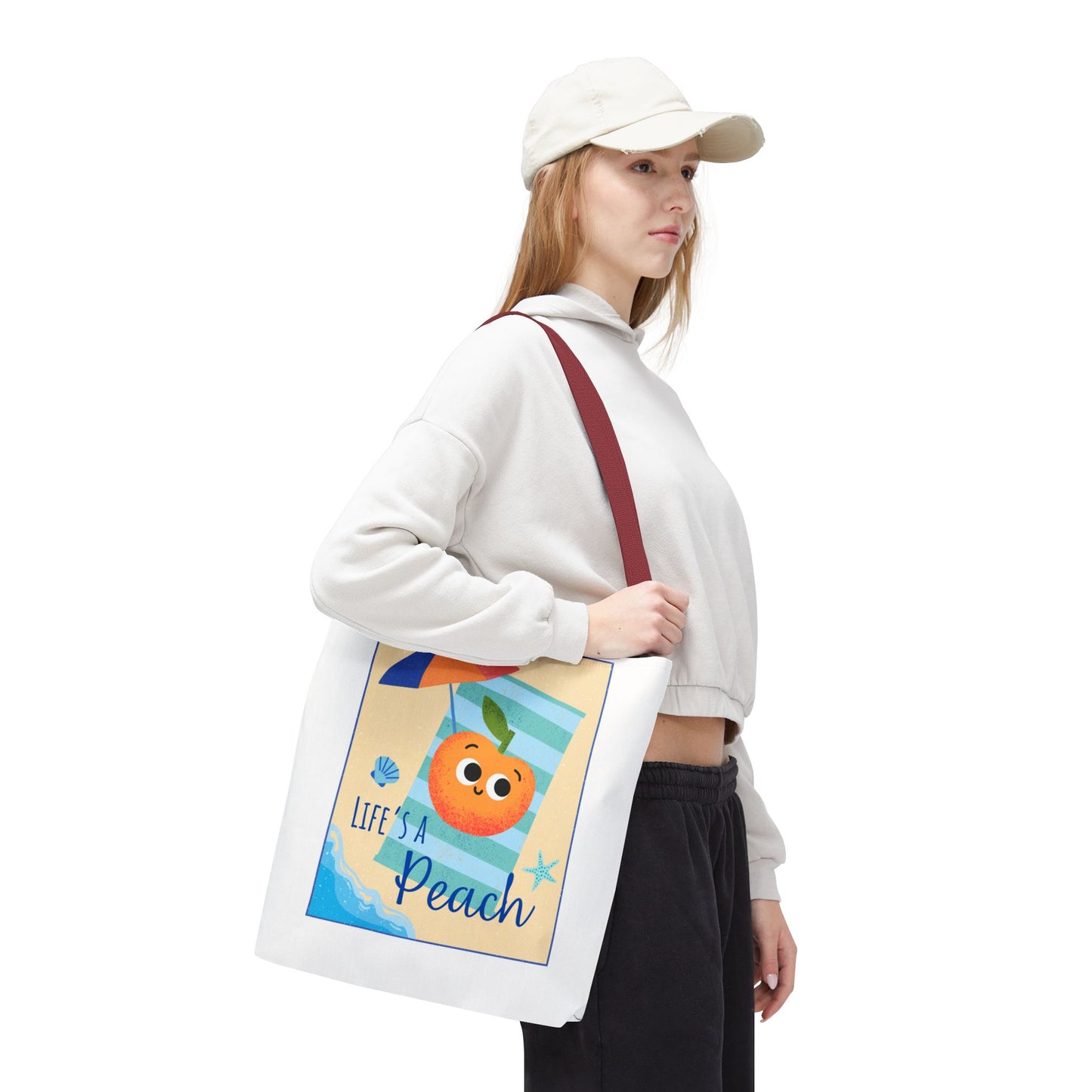 Colorful Summer Tote Bag - 'Life's a Peach' Design, Beach Bag, Grocery Tote, Gift for Friends, Cute Eco-Friendly Bag