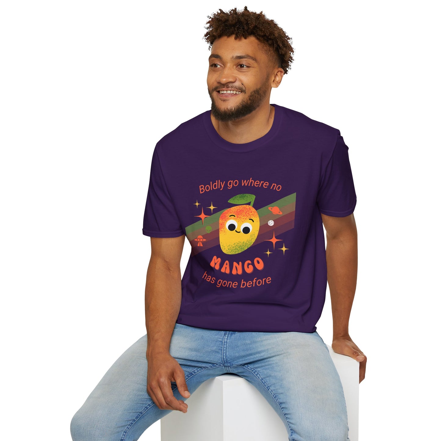 Boldly Go Mango Unisex T-Shirt, Cute Fruit Shirt, Casual Wear, Gift for Fruit Lovers, Quirky Fun Tee, Summer Vibes