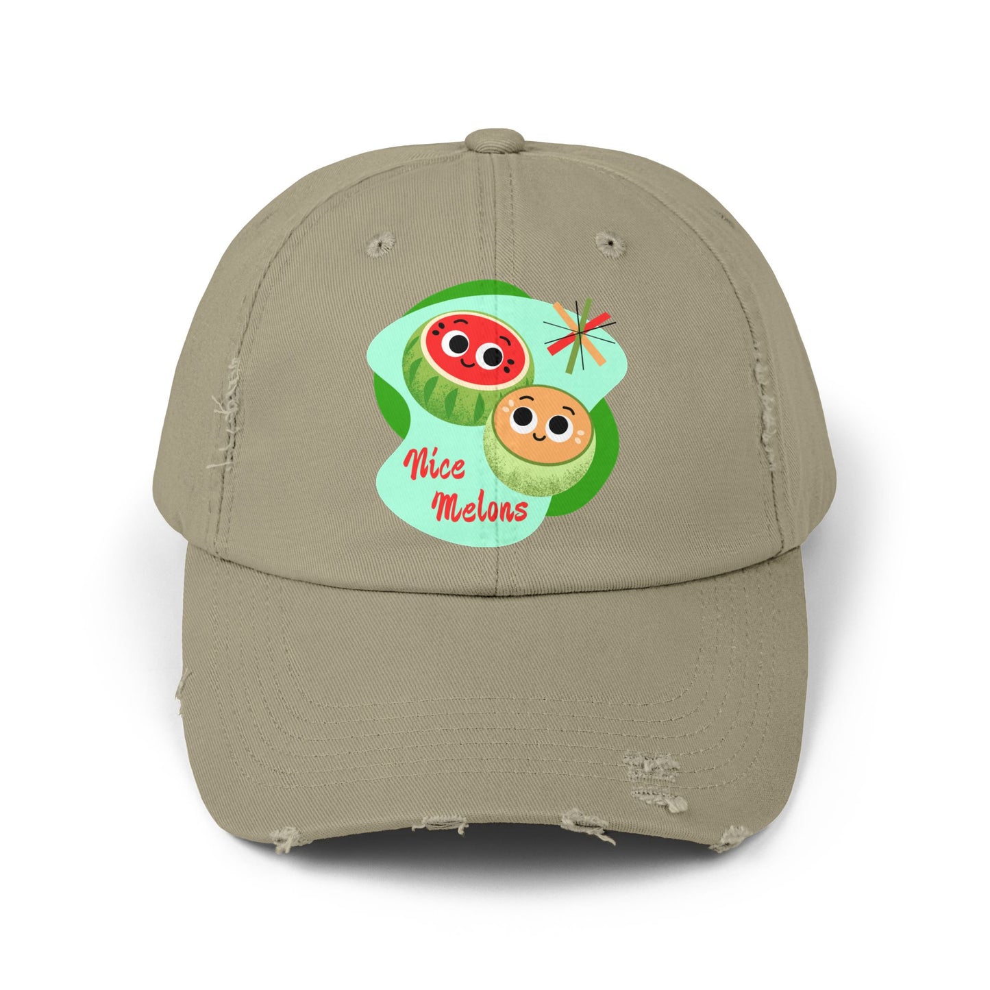 Cute Melon Distressed Cap | Funny Summer Pun Hats | Fun Outdoor Accessory | Gift for Friends | Unisex Fashion Cap
