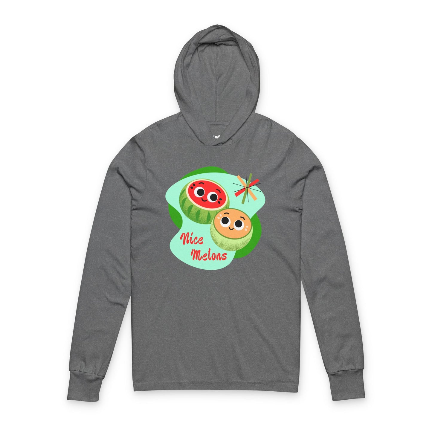 Cute Melon Design Unisex Hooded Long Sleeve Shirt - Fun Melon Graphic for Summer Vibes, Casual Wear, Beach Days, Nice Melons, Gift Ideas