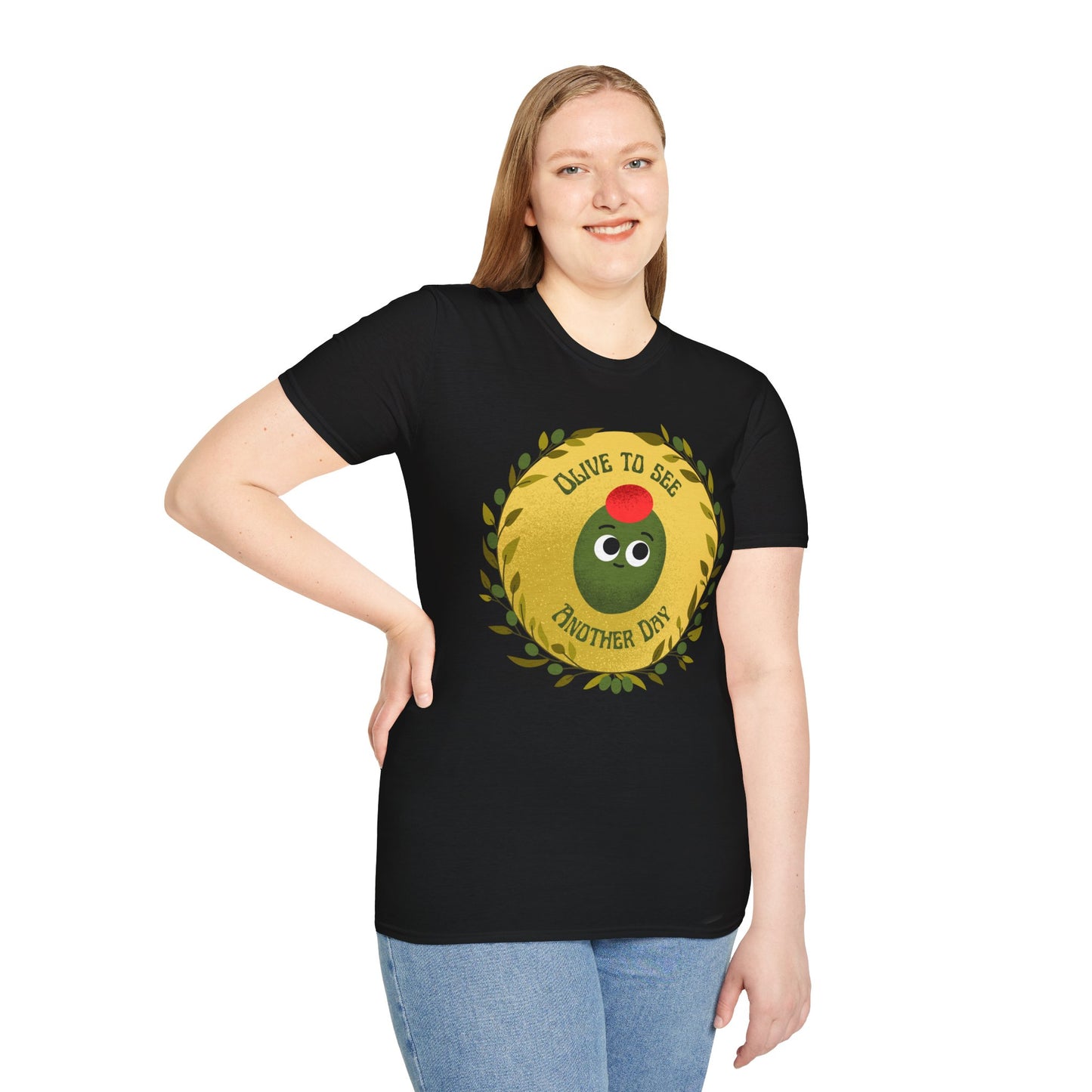 Funny Olive Design Unisex Softstyle T-Shirt - 'Olive to See Another Day' Funny Vegetable Pun, Great Gift Idea, Fun For All
